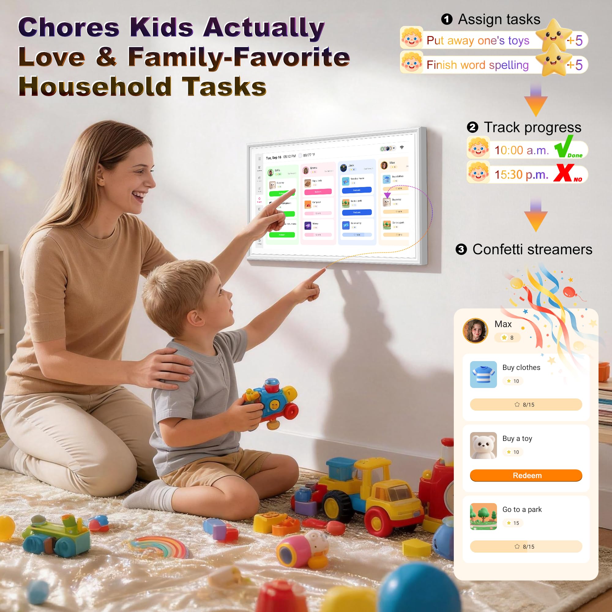15,6 Zoll Digitaler Kalender Wand, Smart Home Wandplaner & Elektronische Chore Chart ohne Abo, WiFi Touchscreen Sync mit Google/iCloud/Outlook, Mahlzeitenplaner & Aufgaben-Organizer, Android 14