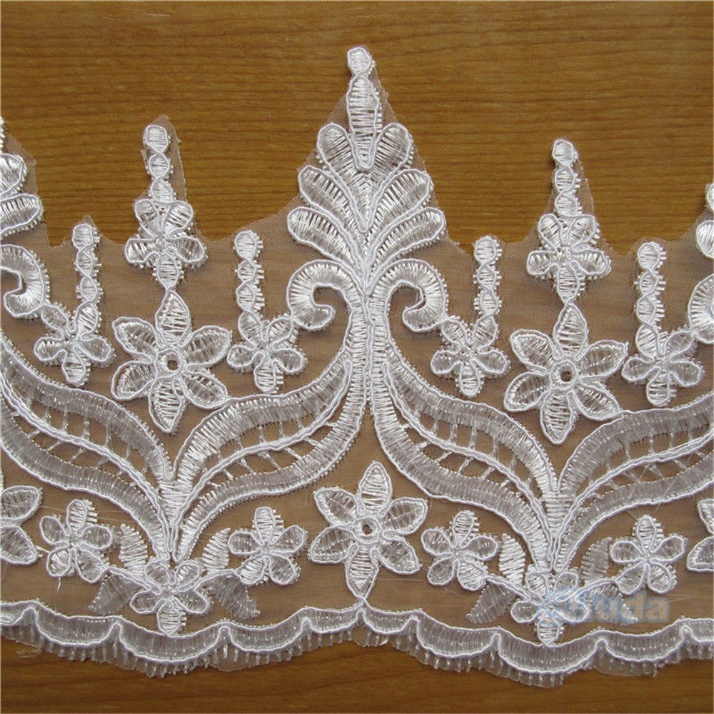 2 Yard Wedding Bridal Veil Lace Edge Trim Ribbon 15 cm Width Vintage Style Ivory Edging Trimmings Fabric Embroidered Applique Sewing Craft Dress Embellishment Party Decoration Clothes Embroidery