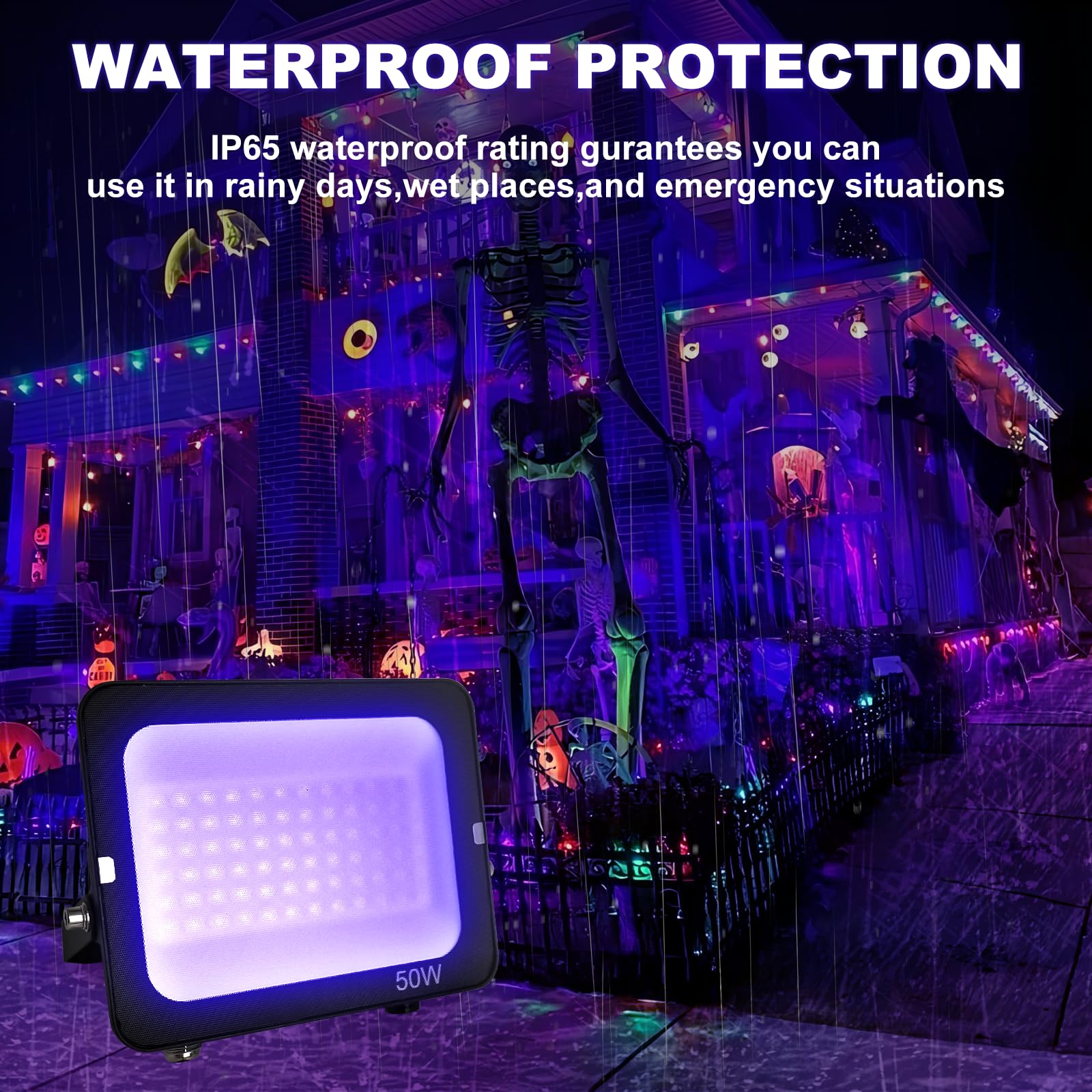 Luce Nera UV 100W,Fosingut 395-400nm Faretto UV LED con Spina,IP65 Impermeabile Lampada Ultravioletta Faro per Glow Festa,Fluo Pittura del Corpo,Natale,Halloween,Discoteca,Club,Acquario,Bar,Neon Festa
