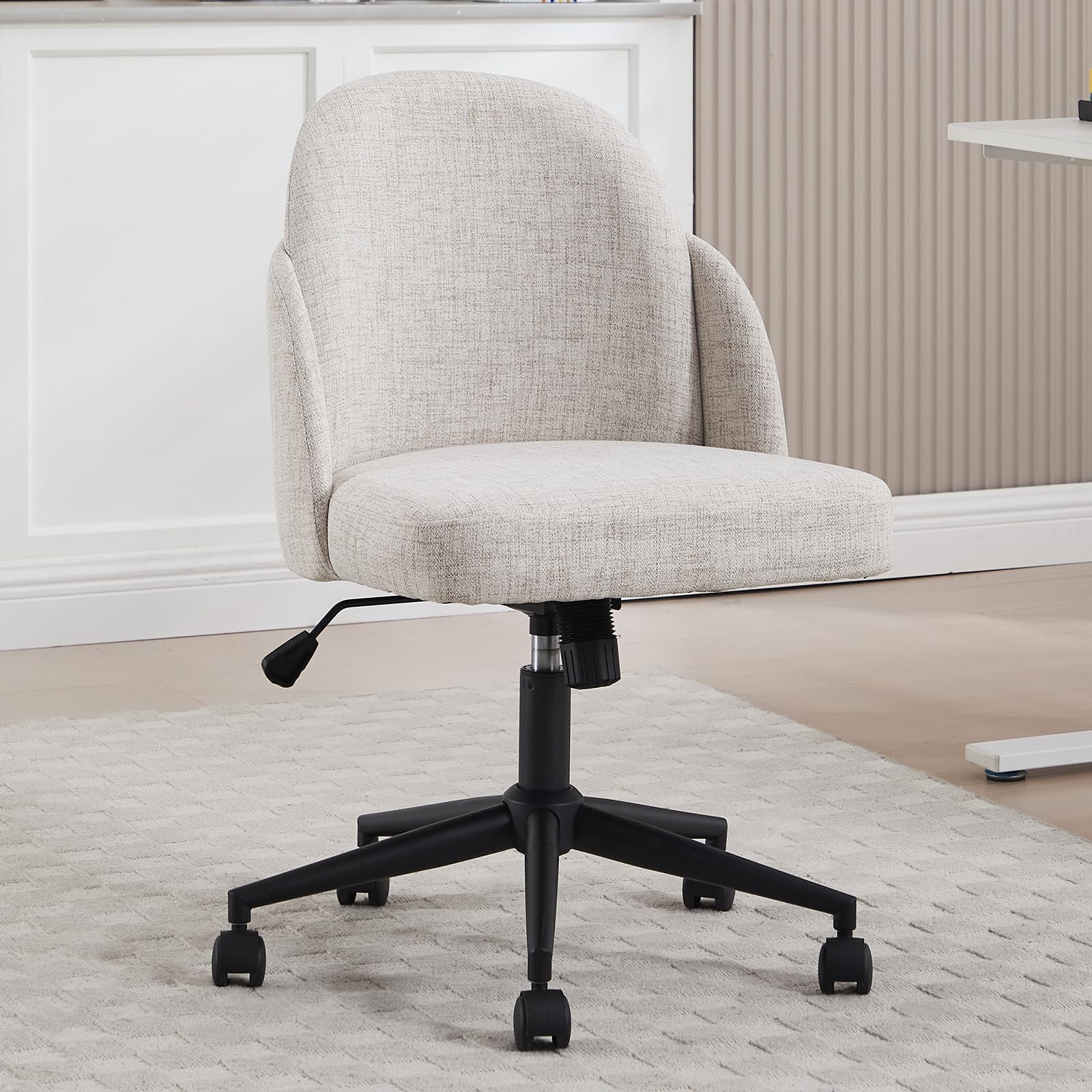 chairus Armless Home Office Chair Linen Upholstered 360° Swivel Desk Chair with Adjustable Height for Office/Conference Room/Bedroom, Beige
