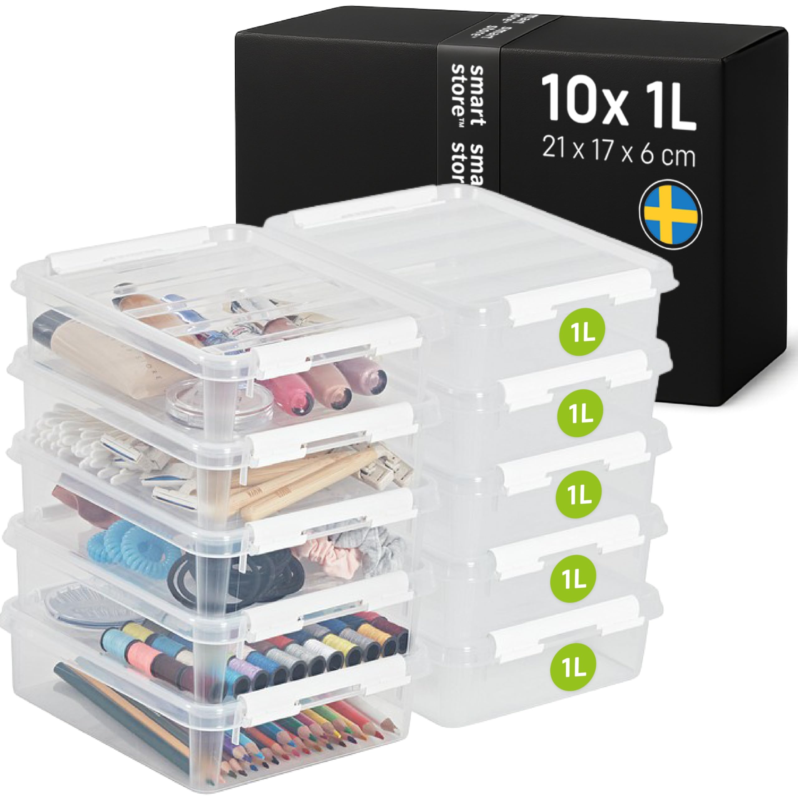 SmartStore - 10x Plastic Storage Box with Lid Classic 1L (21x17x6cm) |Storage Drawers|Food-Safe Material|Kitchen & Organisation|BPA-Free|Durable Container for Home & Office|10-Year Warranty