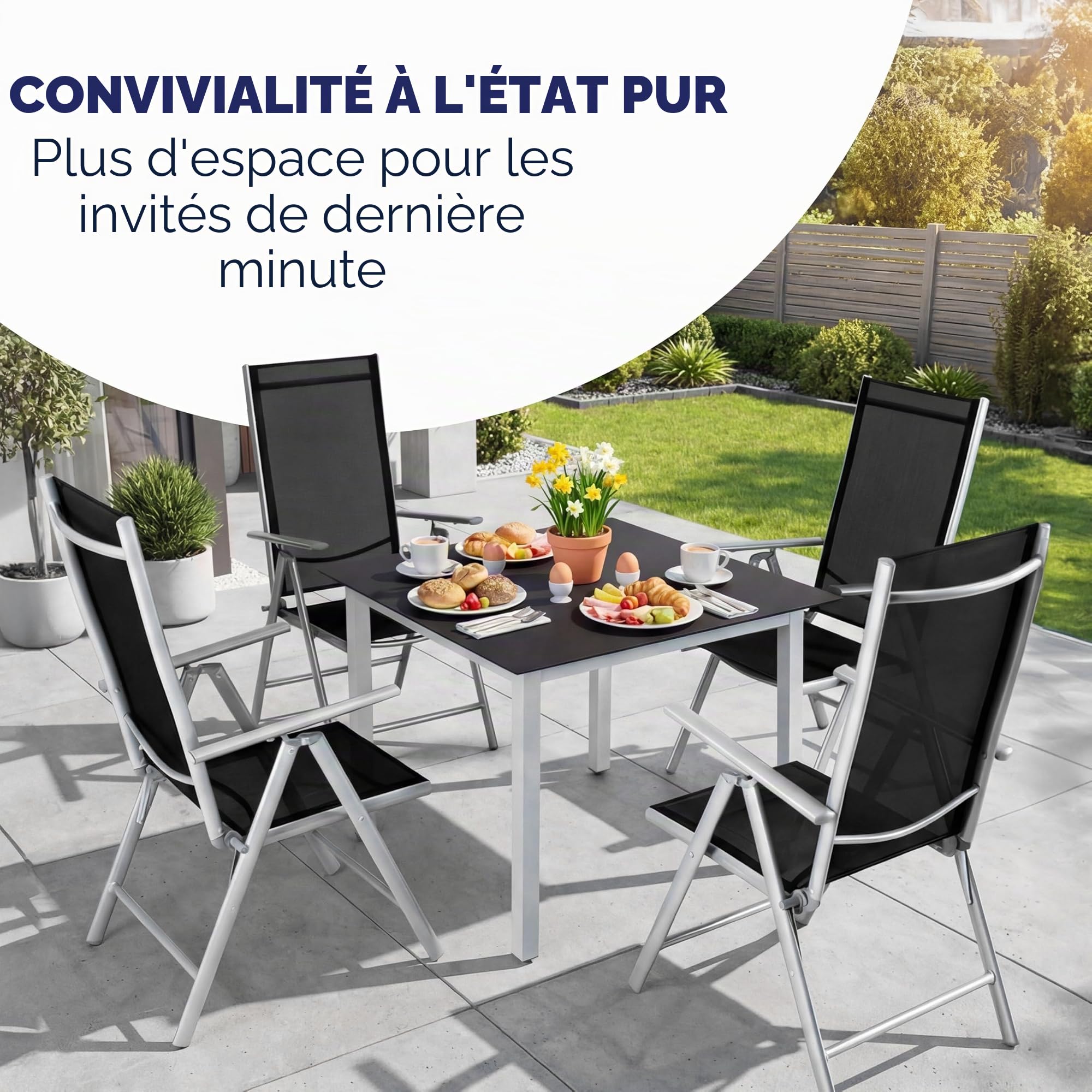 Casaria 4X Chaises de Jardin à Dossier Haut Argent Aluminium Pliable résistante intempéries Dossier réglable 8 Positions accoudoirs 120kg