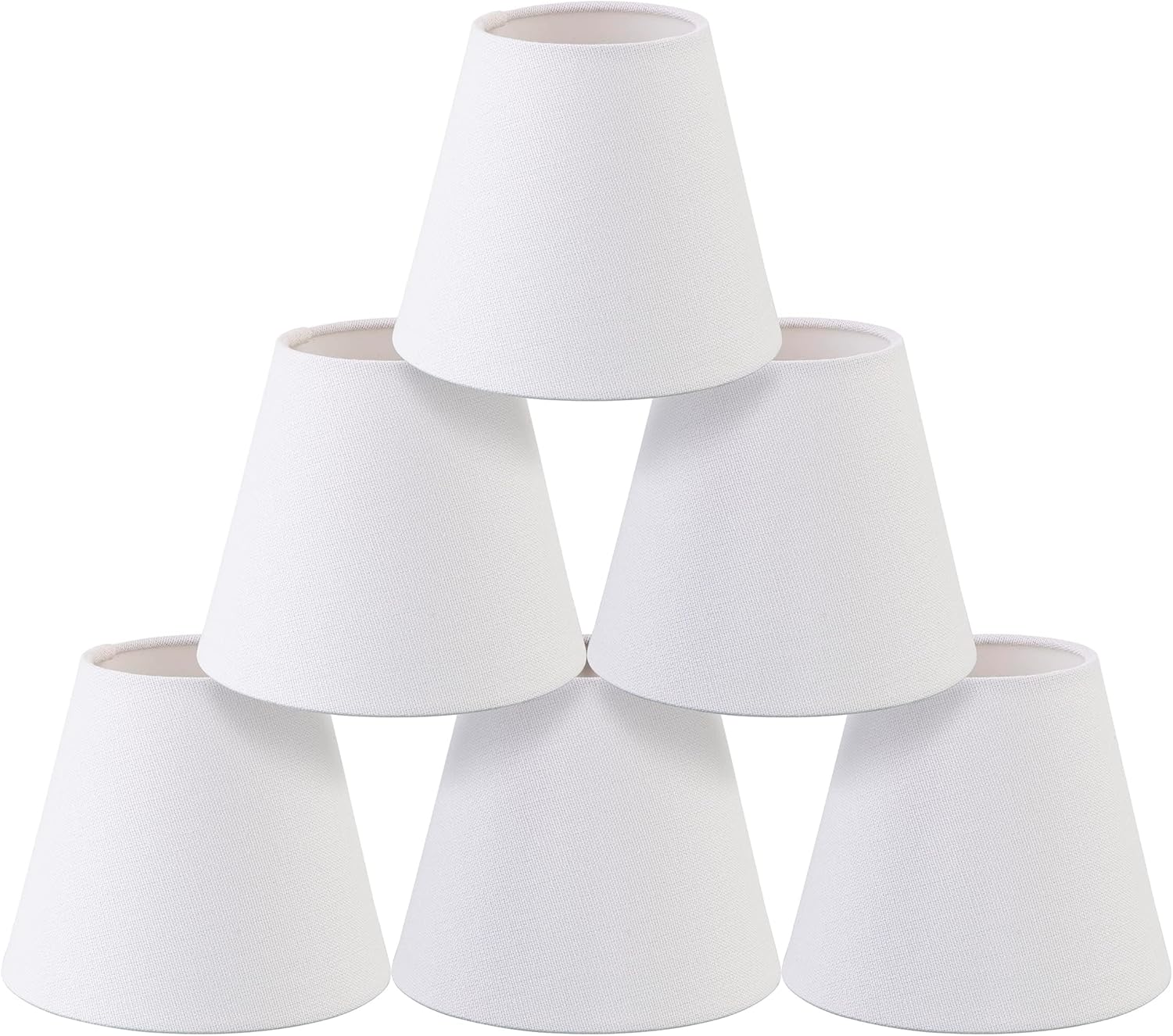 Chandelier Shades Set of 6,Small lamp Shades clip on bulb, mini lamp shade with White Linen Dia 3"Top x 6"Bottom x 5"H (White, 3x6x5")