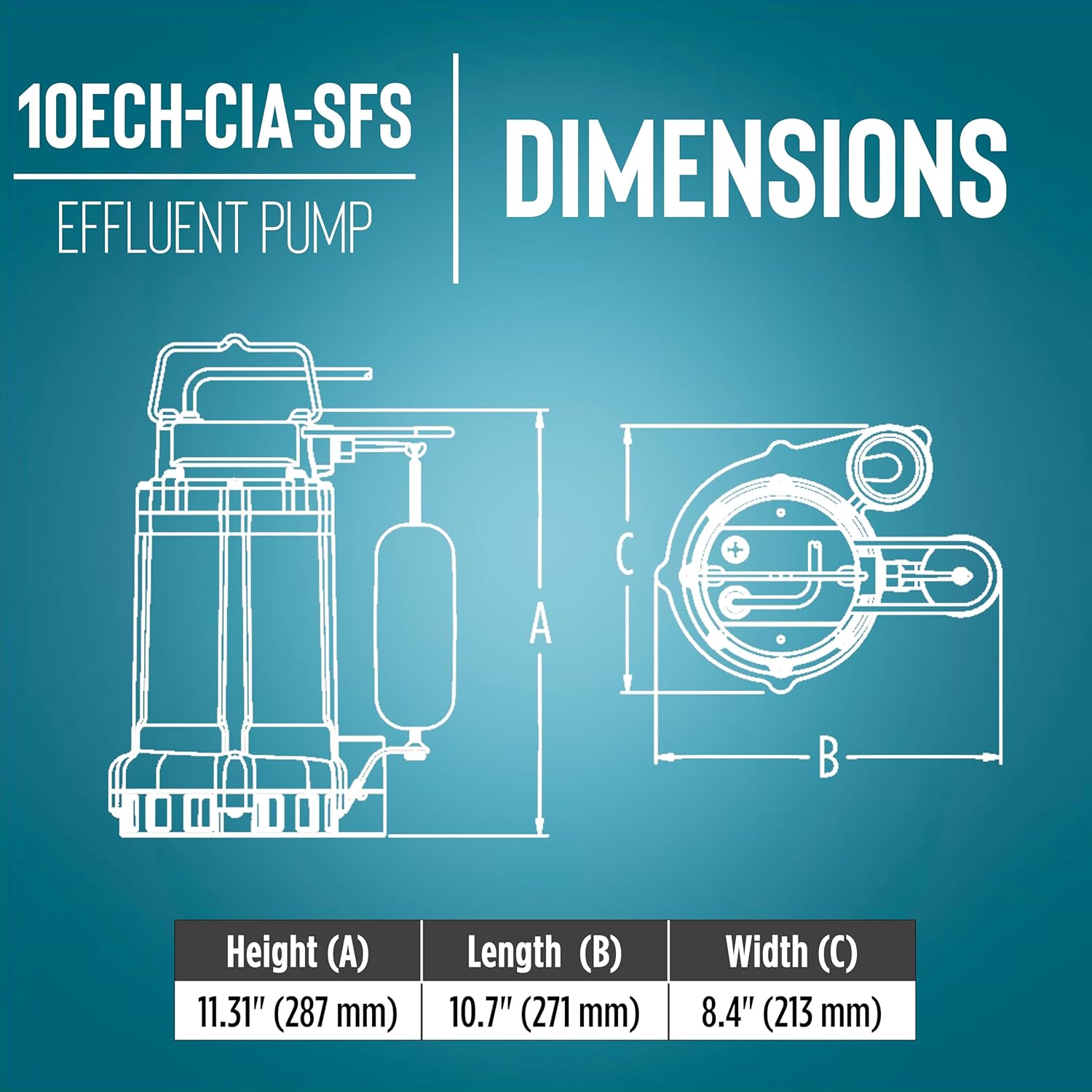 Little Giant 10ECH-CIA-SFS 115-Volt, 1/2 HP, 3600 GPH Automatic Submersible Cast Iron High Head Effluent Pump with Integral Snap-Action Float Switch and 20-Ft. Cord, Blue, 511623