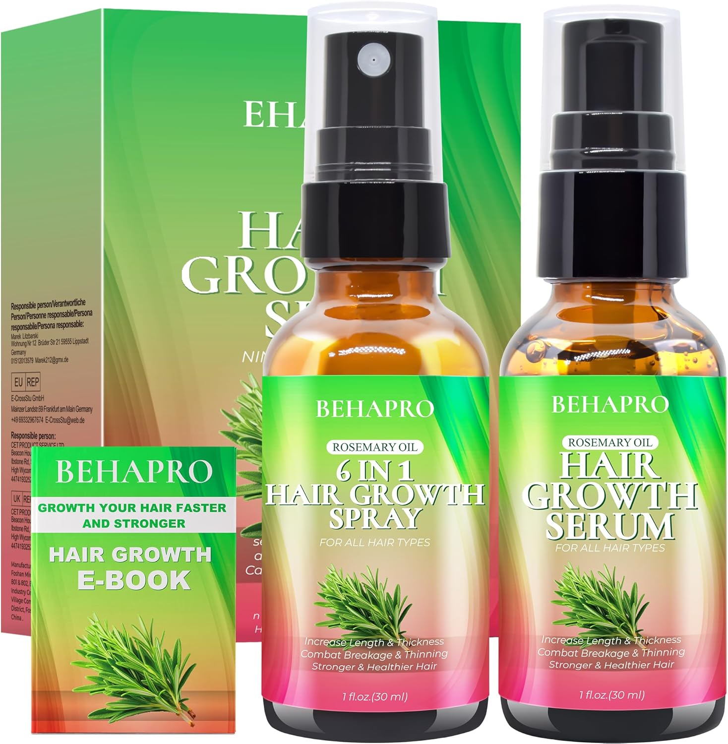 Rosemary Oil for Hair Growth w/Hair Growth Serum,Heat Protectant Spray for Hair,Argan Castor