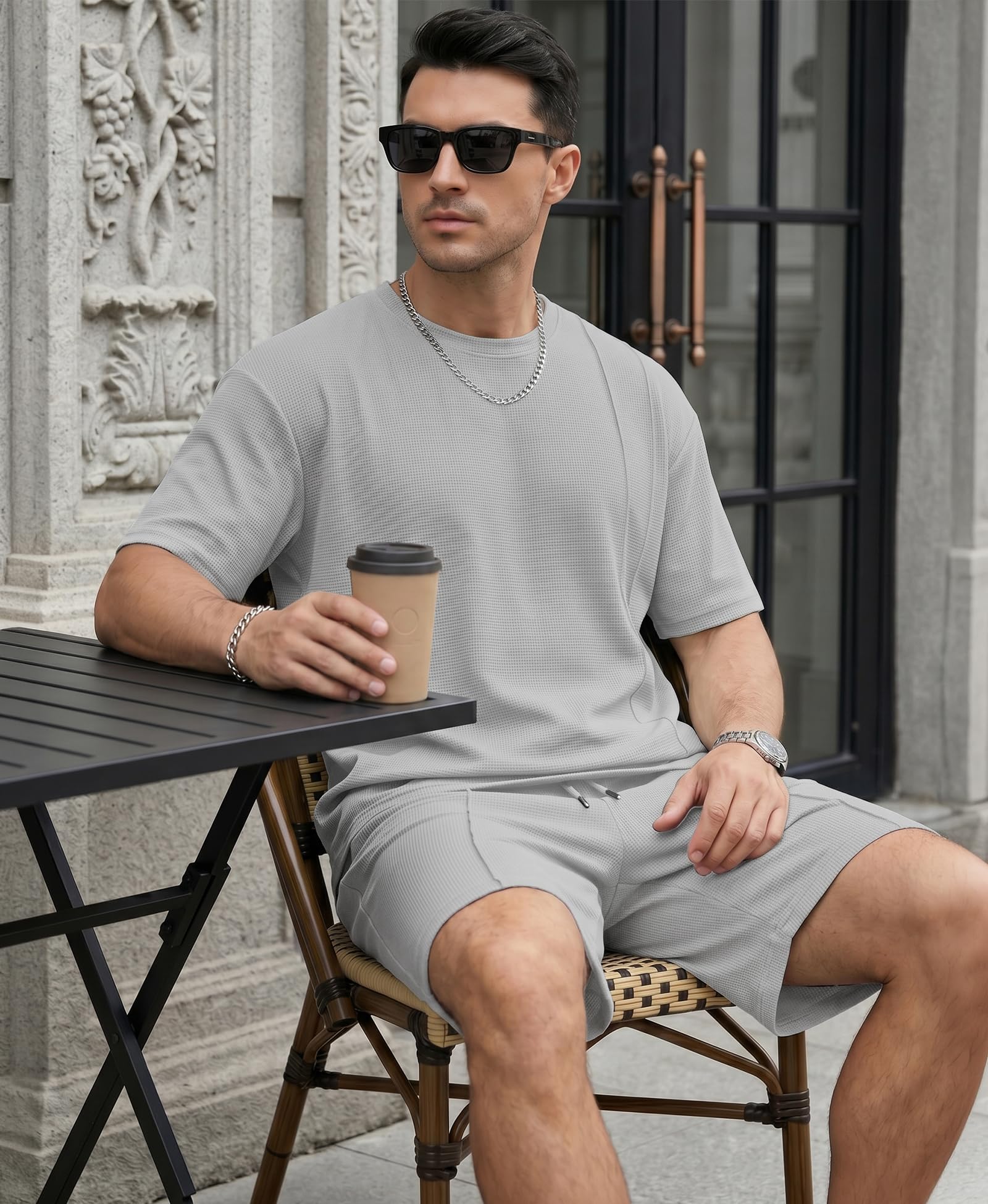 Survêtement Homme Sport Ensemble Tshirt Manches Courtes Short avec Poches