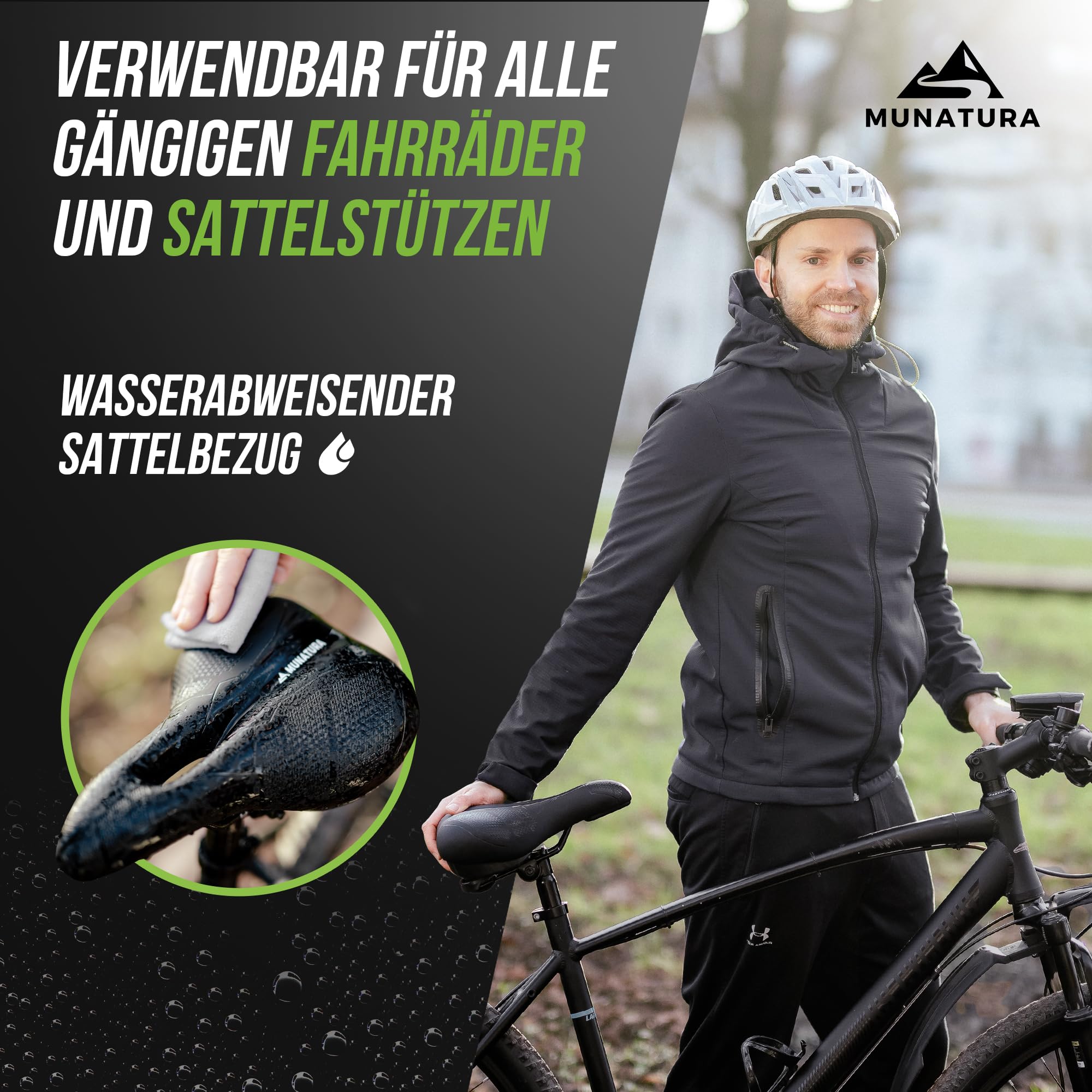 MUNATURA Premium Fahrradsattel – Extra Bequem & Ergonomisch – Mit Memory Foam & Federung, Wasserdicht & Stoßdämpfend – Perfekter Sattel für Herren & Damen, E-Bike & Citybike