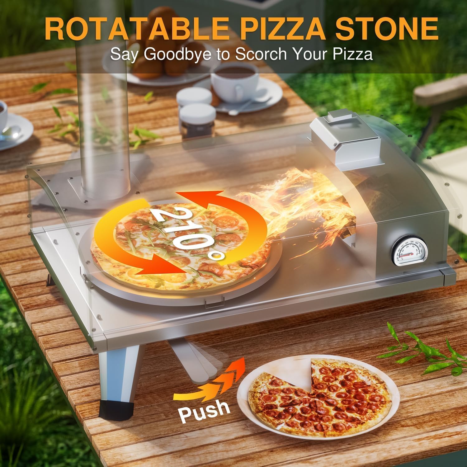 12” Portable Wood Fired Pizza Oven - Stainless Steel Pellet Pizza Stove with Rotating Stone for Outdoor Cooking, Backyard & Camping
