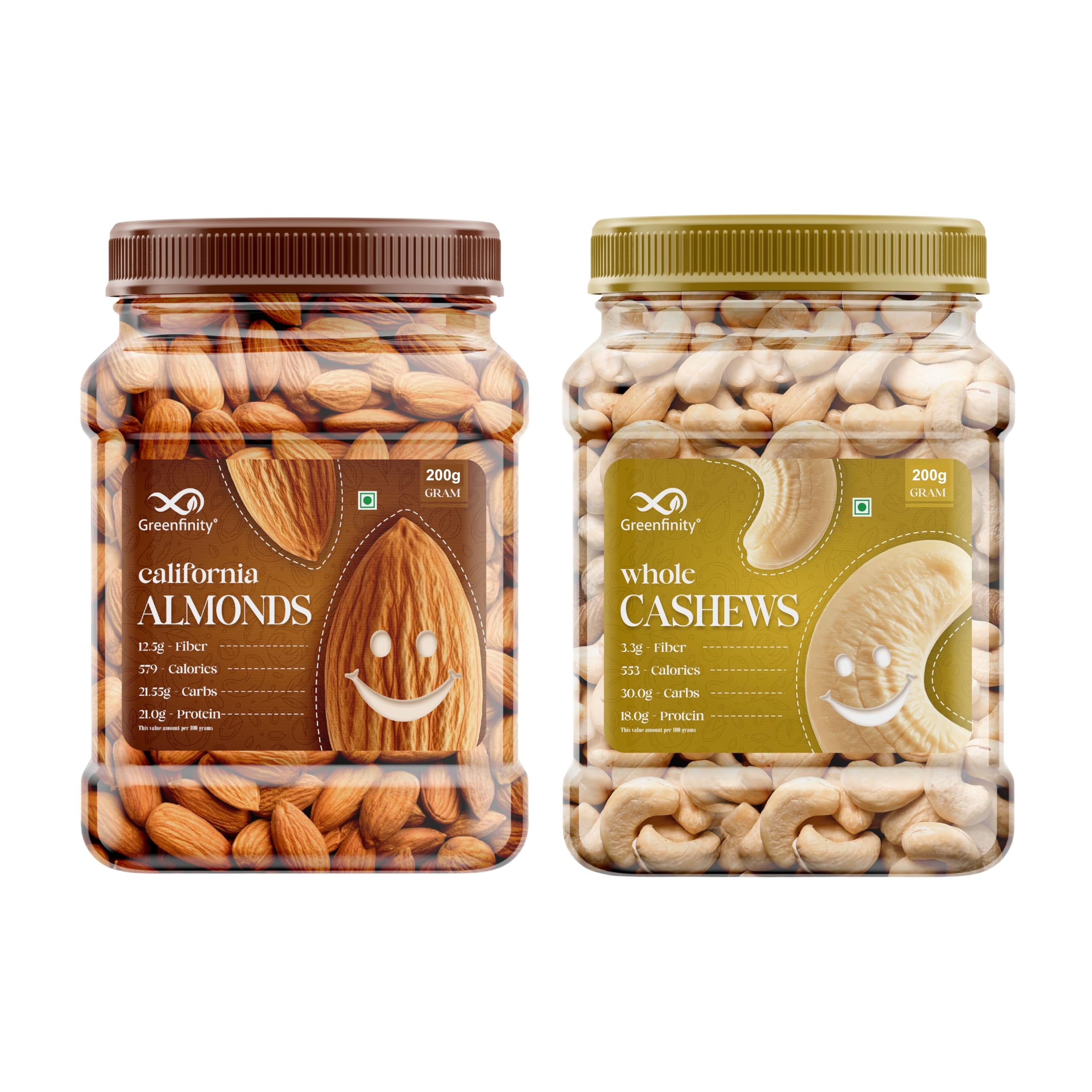 GreenFinity Almonds & Cashews 200g Each Premium Jar – 100% Natural Healthy Snack, Gourmet Dry Fruits Gift Pack-image-27