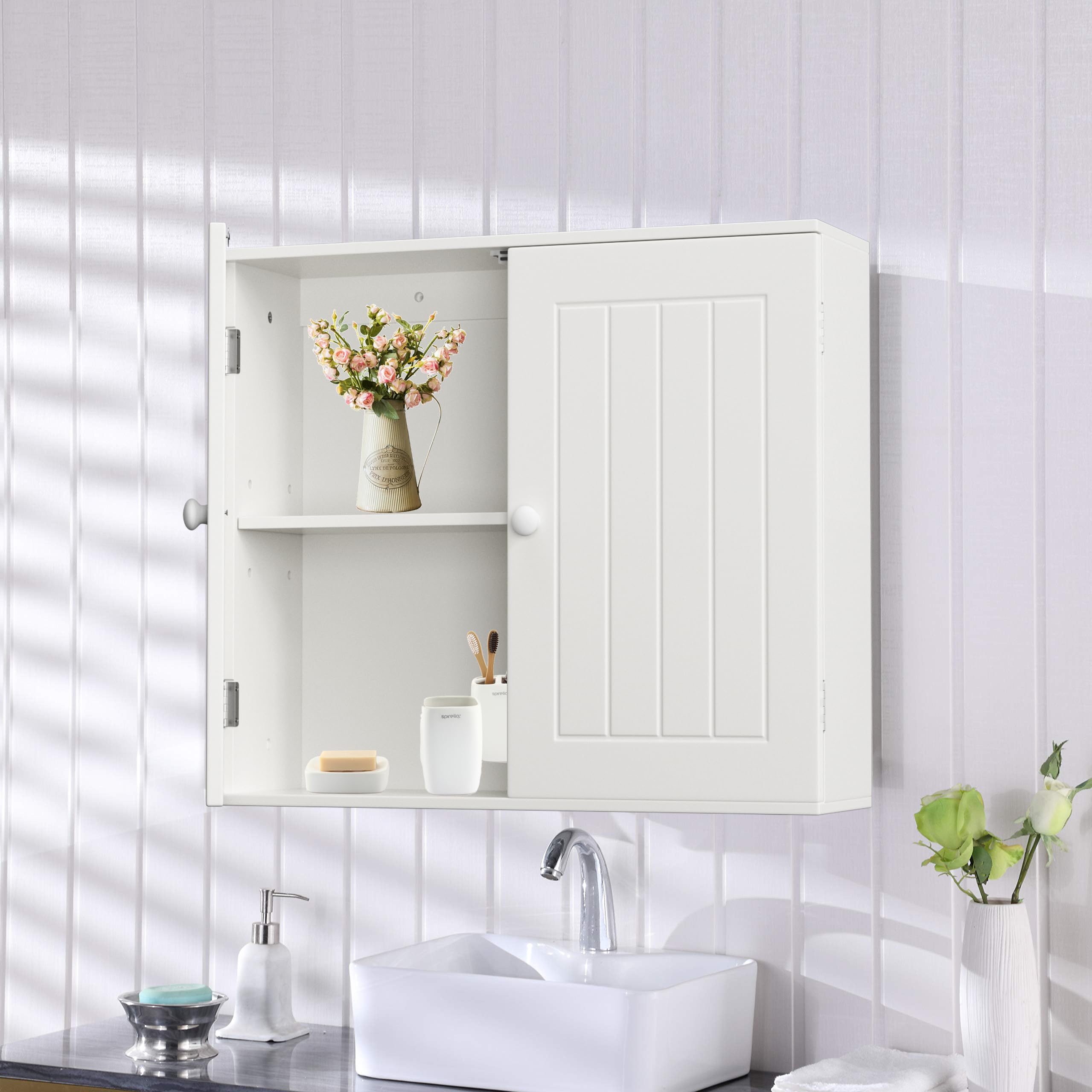 Banas Armadio da Parete Multifunzione 60x15.2x50.3cm, Ripiano regolabile, Bianco, Materiale MDF - Perfetto per Casa e Attività Commerciali