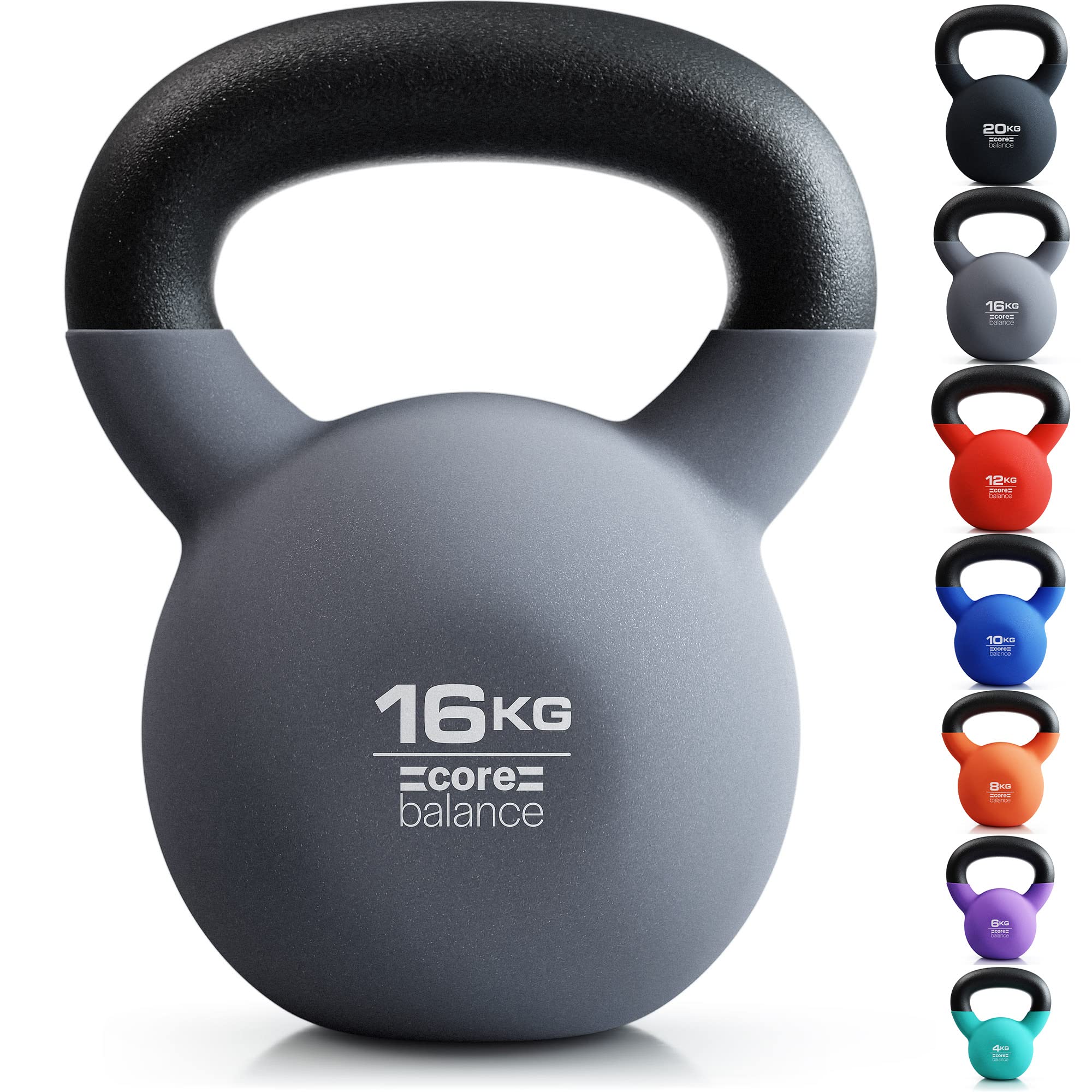Kettlebell Neoprene Coated Cast Iron Weight Lifting Strength Training Cardio Fitness Home Gym (1 x 4kg, 6kg, 8kg, 10kg, 12kg, 16kg or 20kg)