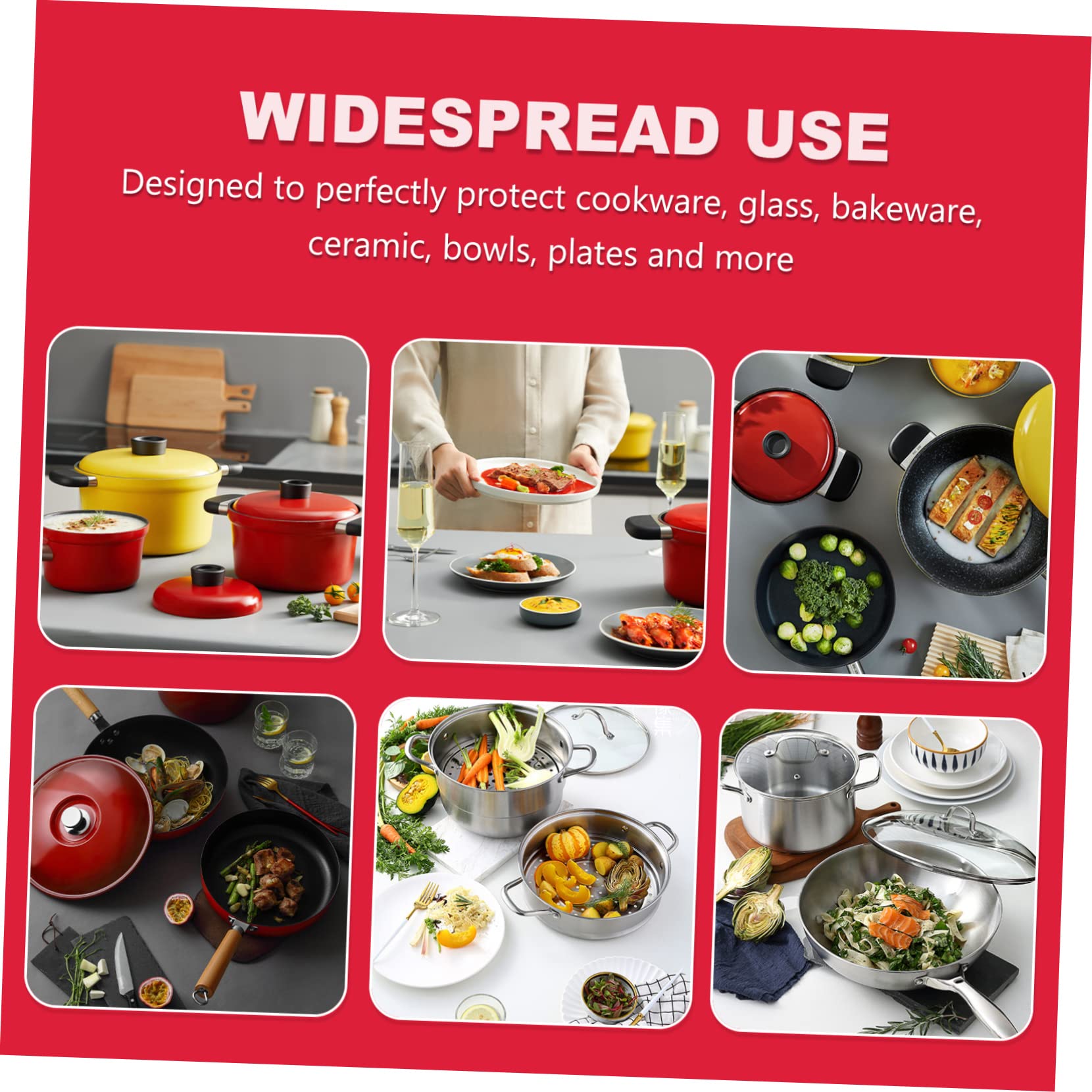 HEMOTON 12pcs Pan Protector Pot Separators Protectors Pot Protectors Cast Iron Storage Creative Pan Pads Tableware Mat Kitchen Pan Protectors Placemat to Stack Red Non-woven Fabric