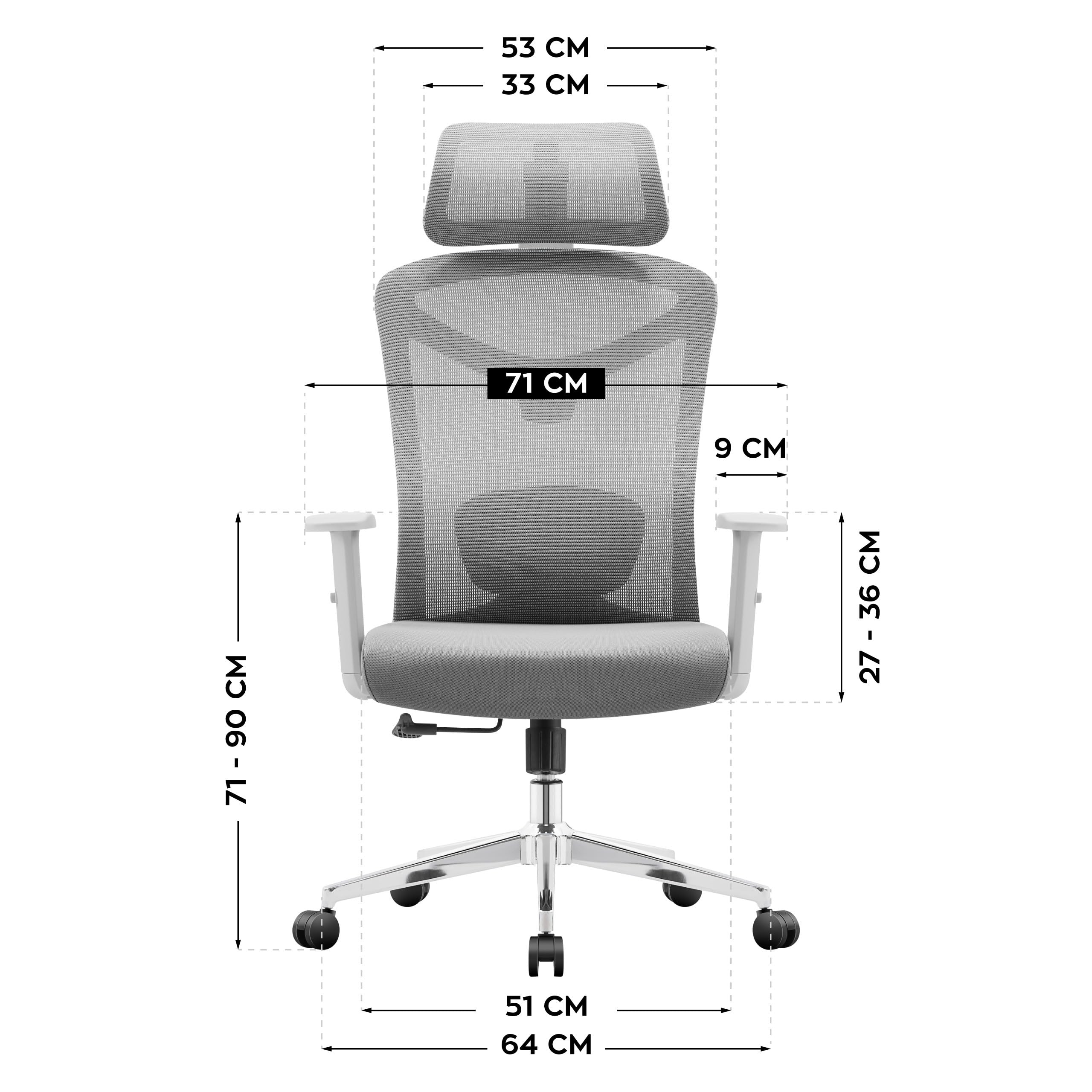 MARK ADLER Manager 2.6 ergonomiczne krzesło biurowe – krzesło biurowe – krzesło komputerowe z regulowanym podparciem lędźwiowym – krzesło obrotowe z funkcją przechylania – siatka – do 150 kg – szare