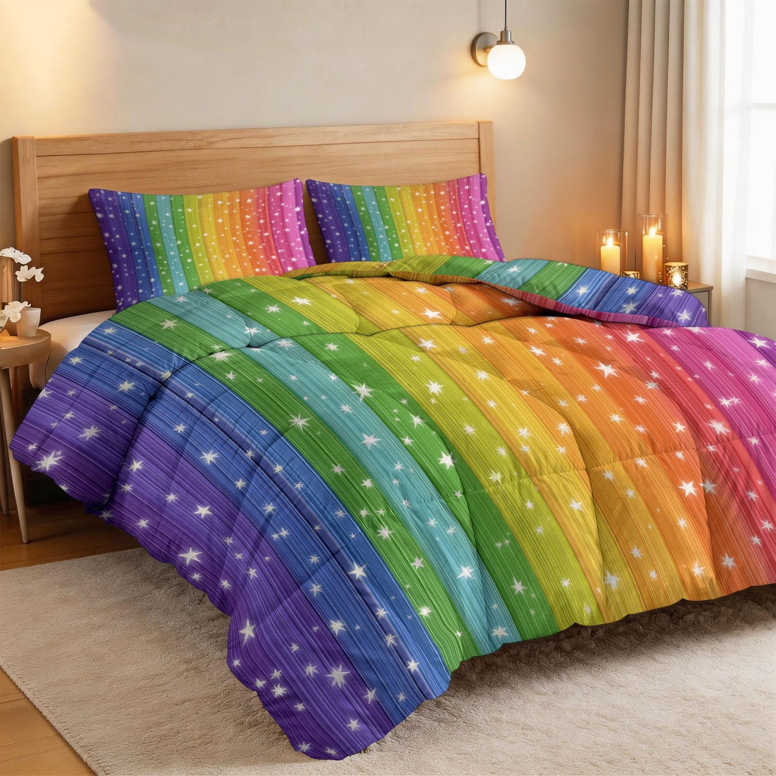 Bunte Vertikale Streifen Bettdecke 200 x 200 cm 4 Jahreszeiten Steppdecke, Geometrisch Waschbare Ganzjahresdecke Kinder Bettwaren Set Kinderzimmer Spielzimmer Bettdecke Ohne Bezug