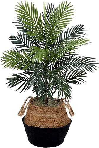 Nearly Natural Palma areca artificial de 3 pies con yute hecho a mano y cesta de algodón, kit de bricolaje, color verde