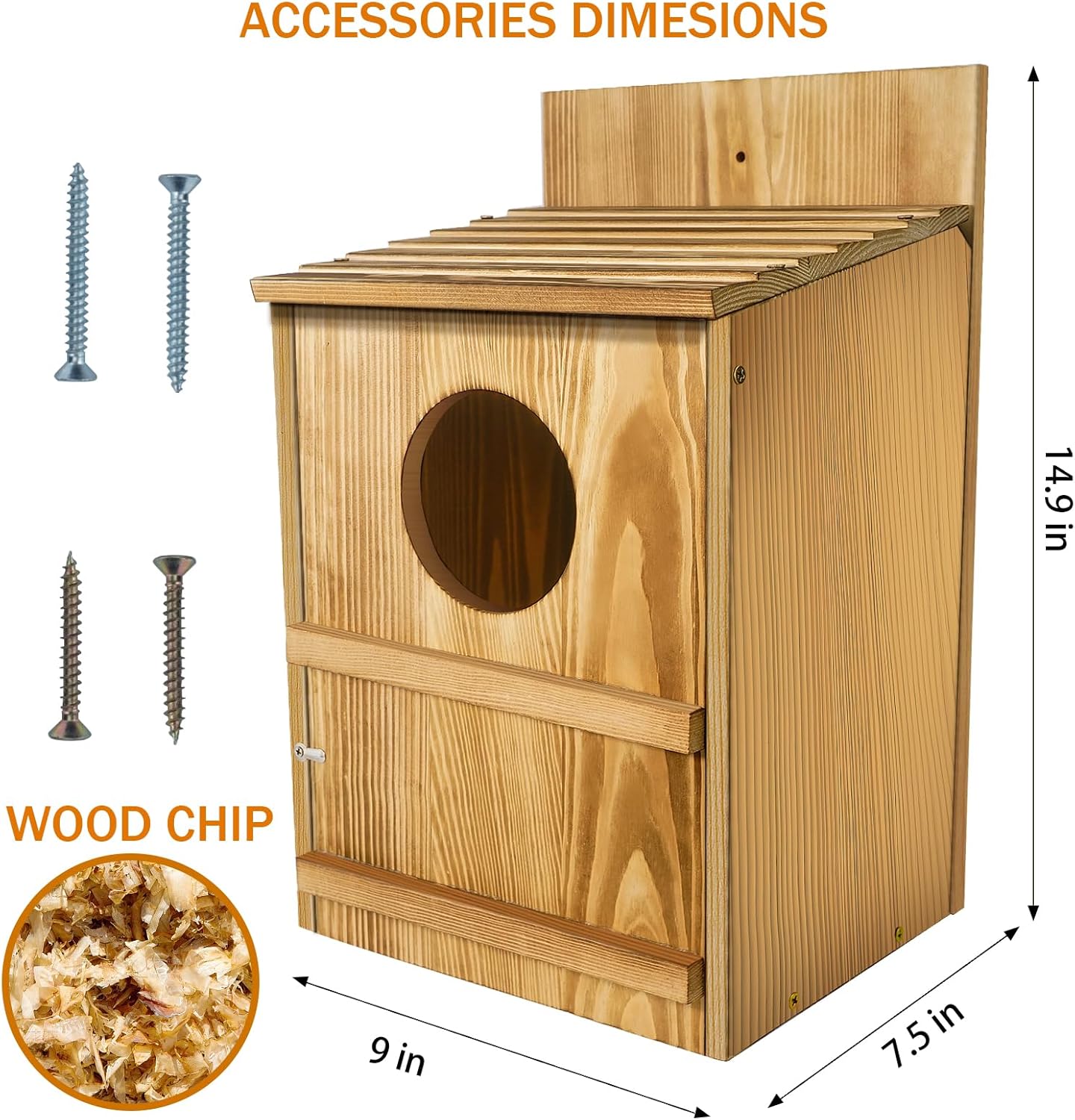 Owl House,Wooden Owl Box,Owl Houses for Outdoors, Suitable for Screech Owl Nesting Box and Kestrels, Easy Assembly with Circular Opening, Includes Mounting Screws and Wood Shavings