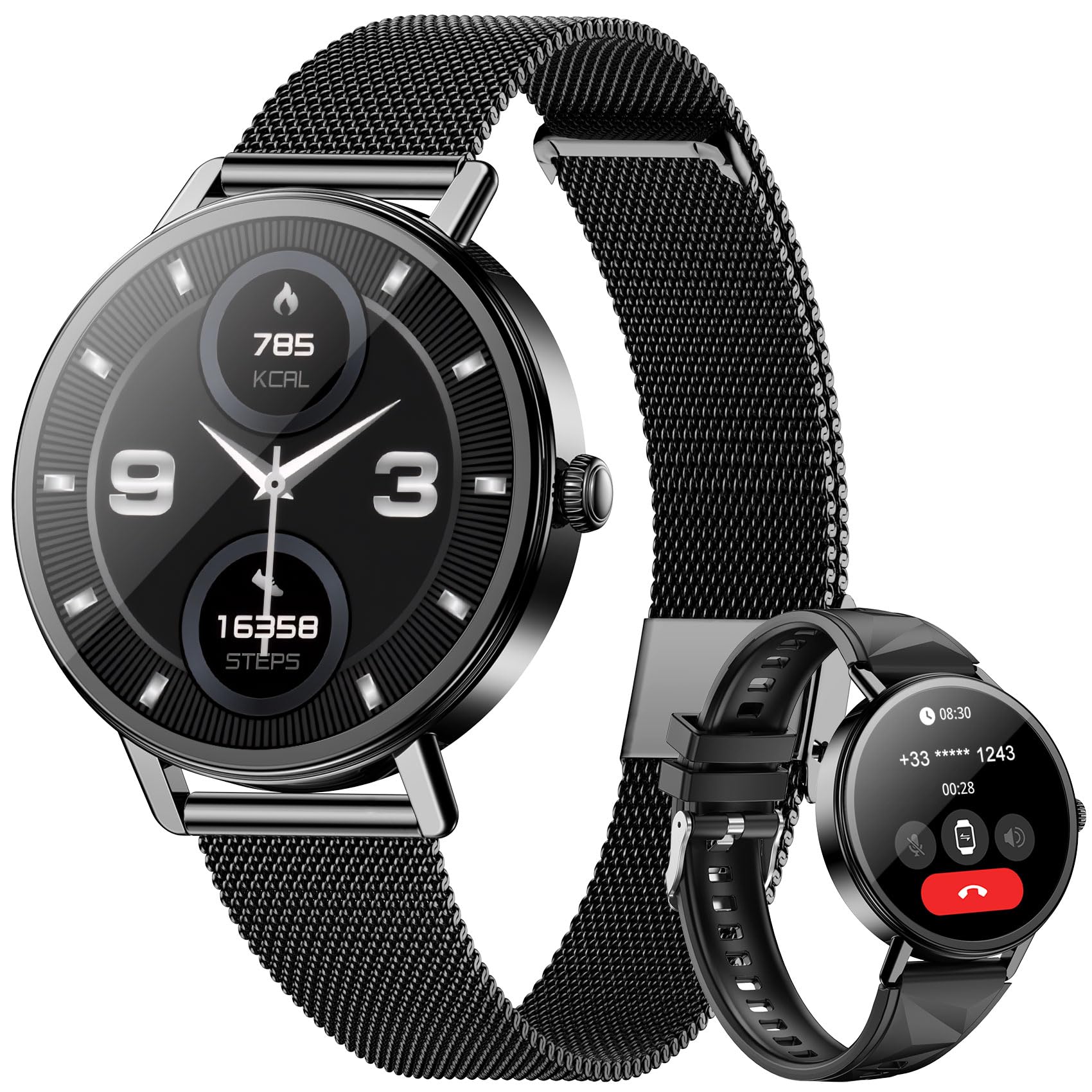 Blackview Montre Connectée Femme Homme avec Appel Bluetooth,Smartwatch avec Réveil intelligent, 24H Sommeil/Fréquence Cardiaque/SpO2,100+ Mode Sportifs Montre, Fitness Podomètre Compatible Android iOS