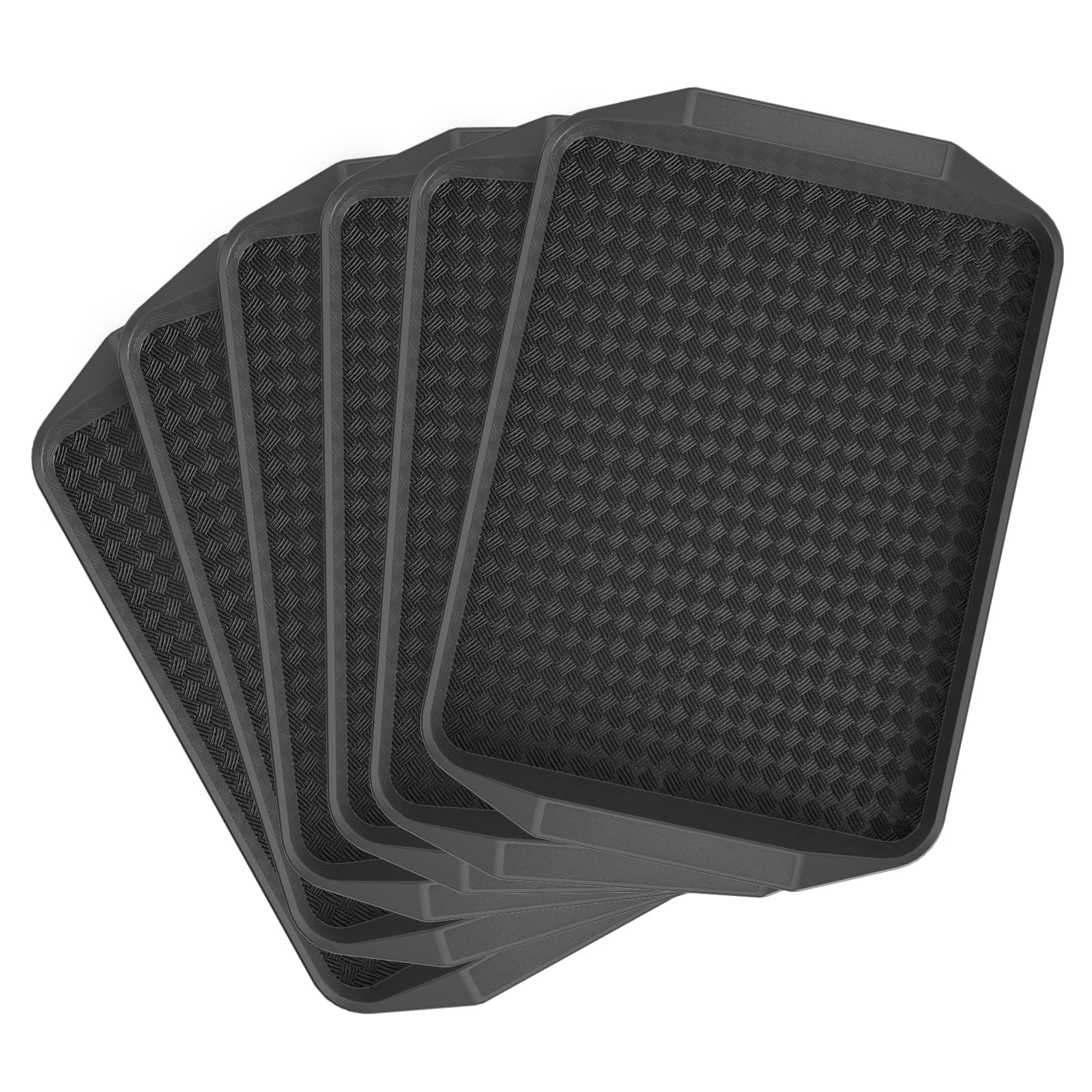 GATBO 6 Pack Serving Tray Set, Rectangular Tray with Grip Handles 43.3 x 30.3cm, Reusable Surface Serving Platters for Dinner and Drinks, Stackable Food Trays for Waiters Bar, Restaurant, Home (Black)