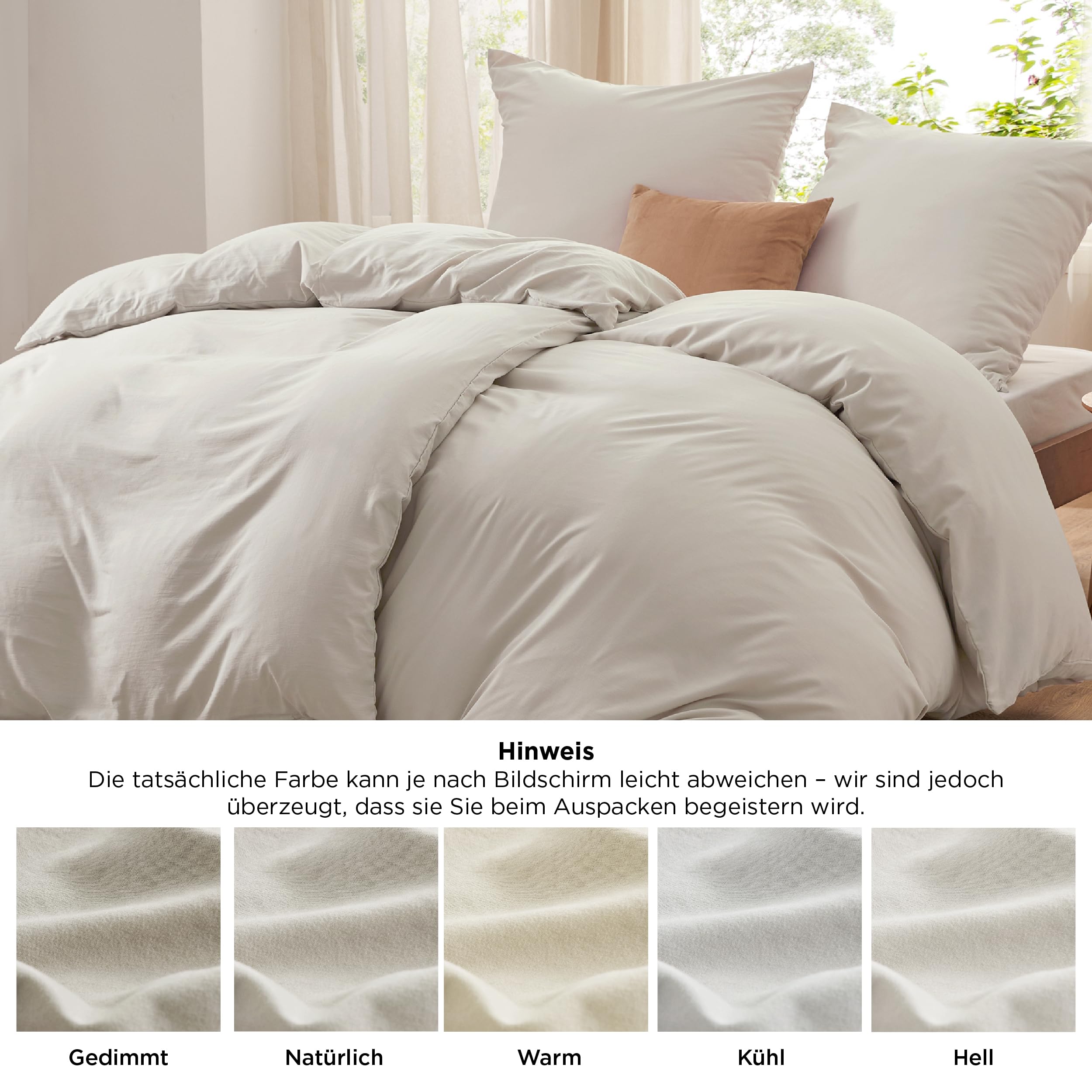 BEDSURE Pościel 200 x 220 cm, 3-częściowa, naturalna – miękka pościel z poliestru Öko-Tex z mikrofibry, 1 poszwa na kołdrę 200 x 220 cm z zamkiem błyskawicznym i 2 poszewki na poduszkę 80 x 80 cm