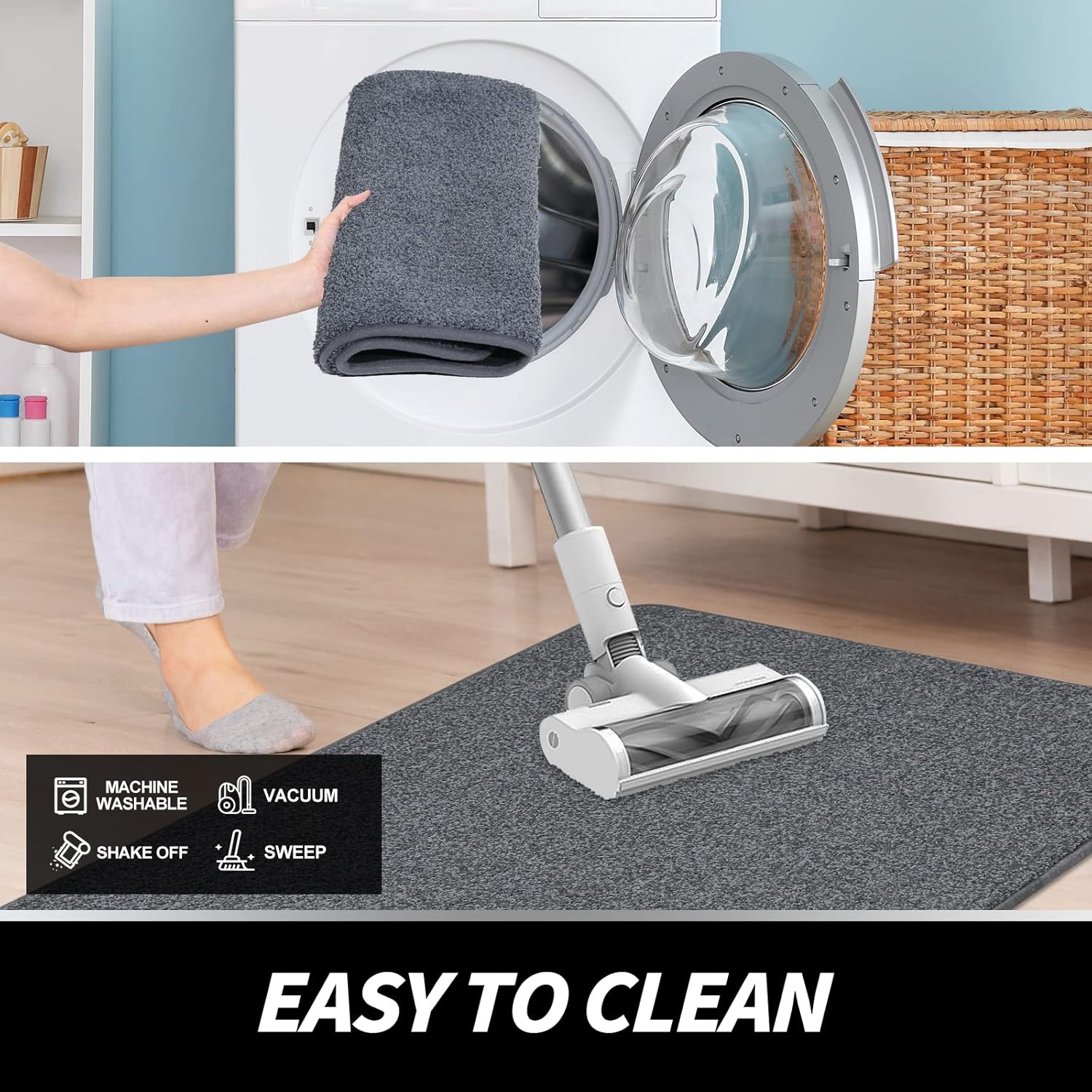 LINLA Indoor Doormat-Super Absorbs Mud Low Profile Door Mat 35" x 24", Washable & Non-Slip Entrance Mat for Inside & Front Door Dirt Trapper Mats Shoes Scraper, Gray