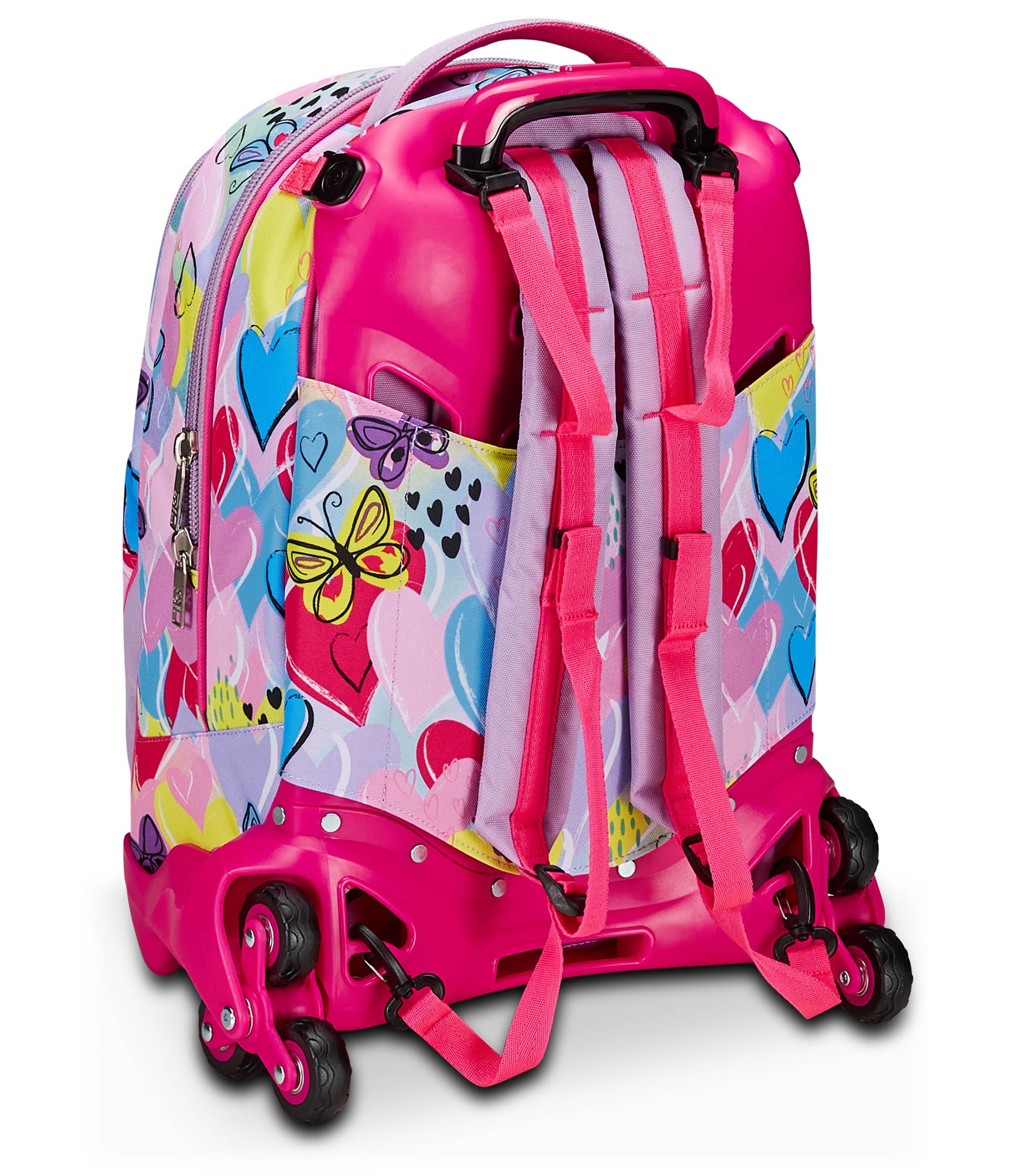 SJ Gang Trolley Scuola Jack 3 Ruote, Rosa, Magicance, 3 in 1, Triplo Uso, Zaino Con Carrello Sganciabile, Tasca Porta Borraccia e Crossover System, Zaino Scuola Elementare, Zaino Bambina