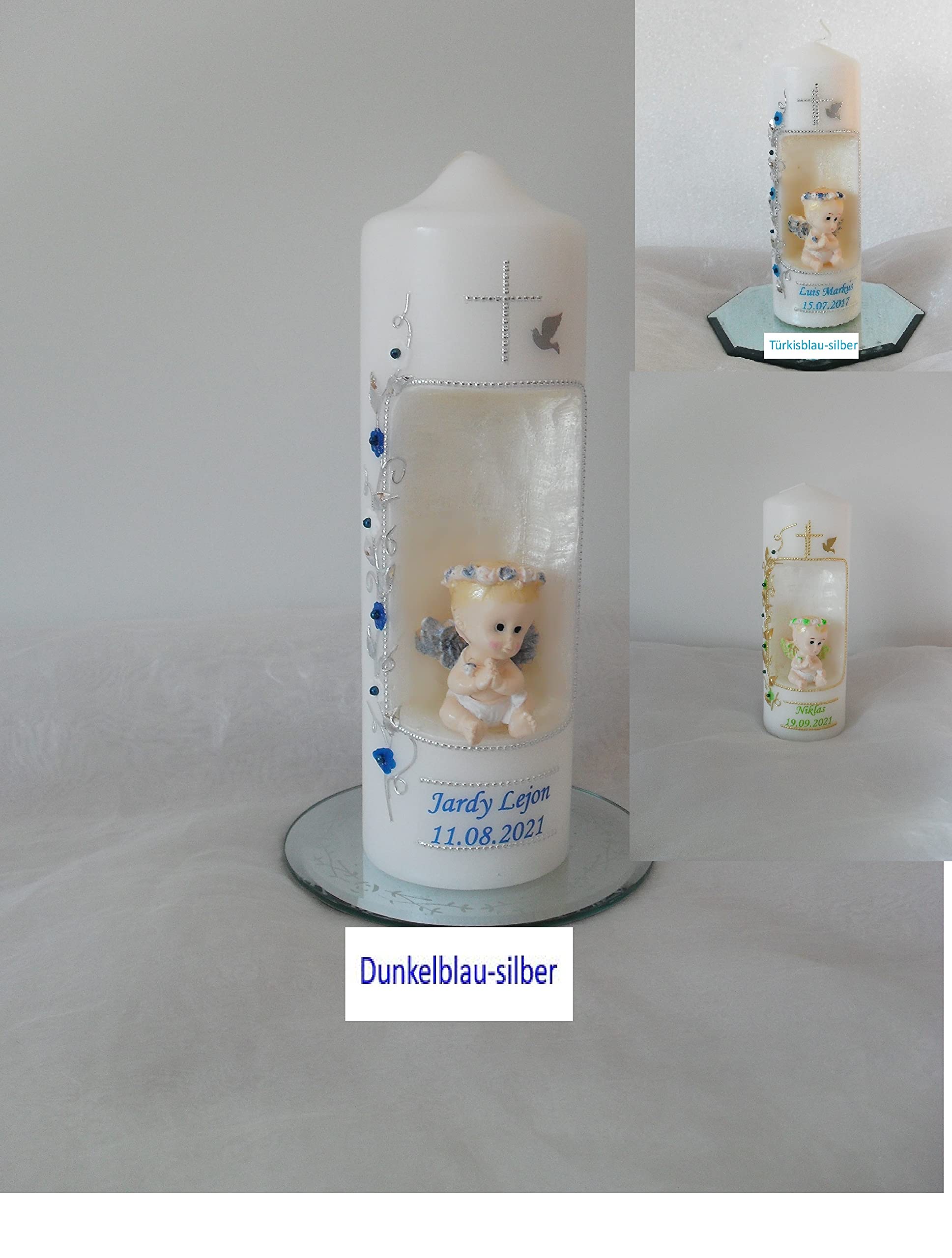 Taufkerze/Kommunionkerze,Konfirmationskerze, Patenkerze,Taufgeschenk 3D Engel inkl.Name,Datum Junge Mädchen