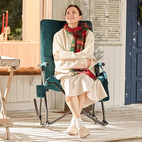 Miniatura 2 de EVER ADVANCED Silla mecedora plegable de gran tamaño, silla mecedora portátil acolchada para patio, césped y exteriores, sillón duro resistente para