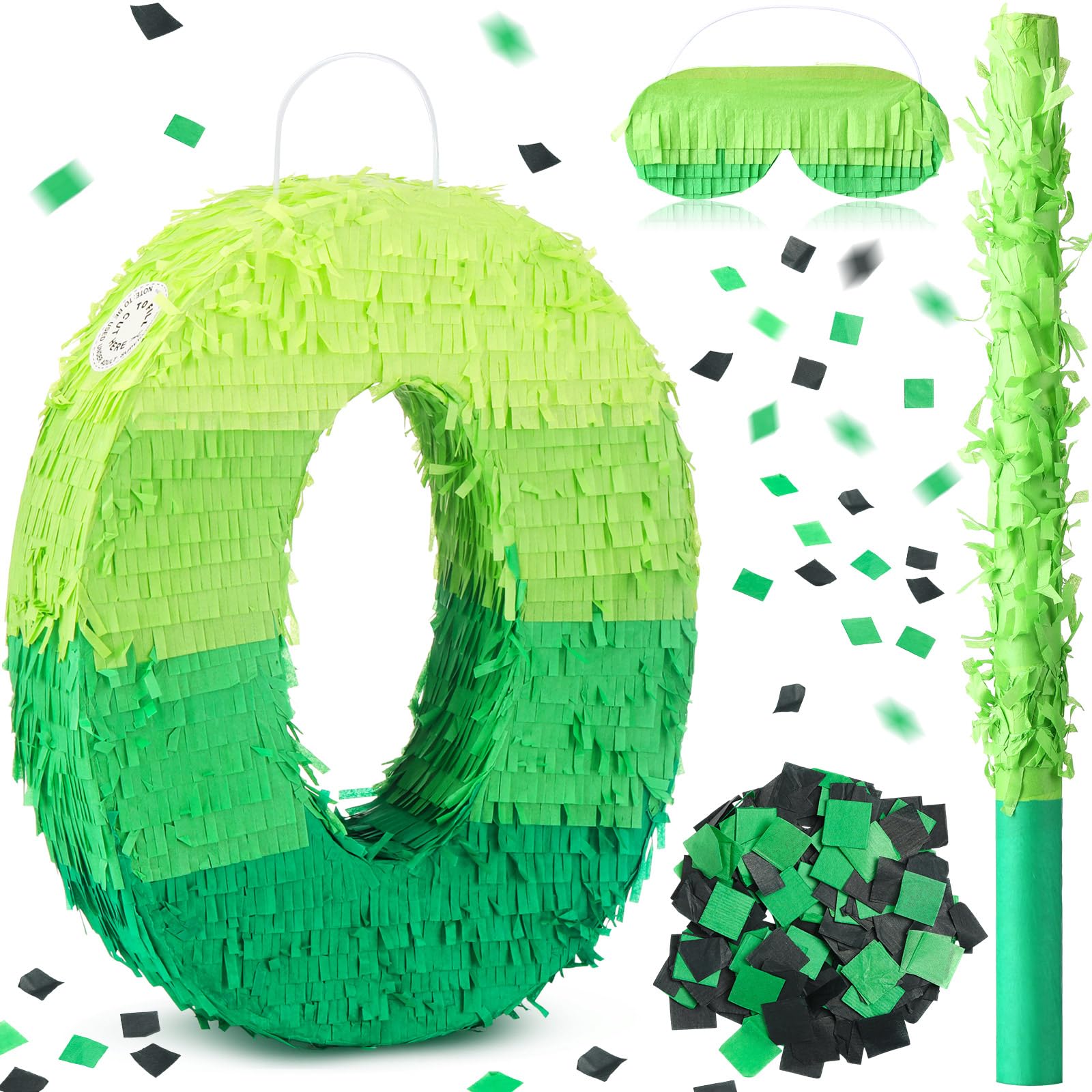 WinnerWhy Number 0 Piñata 16 Inch Green Birthday Piñata Stick Blindfold