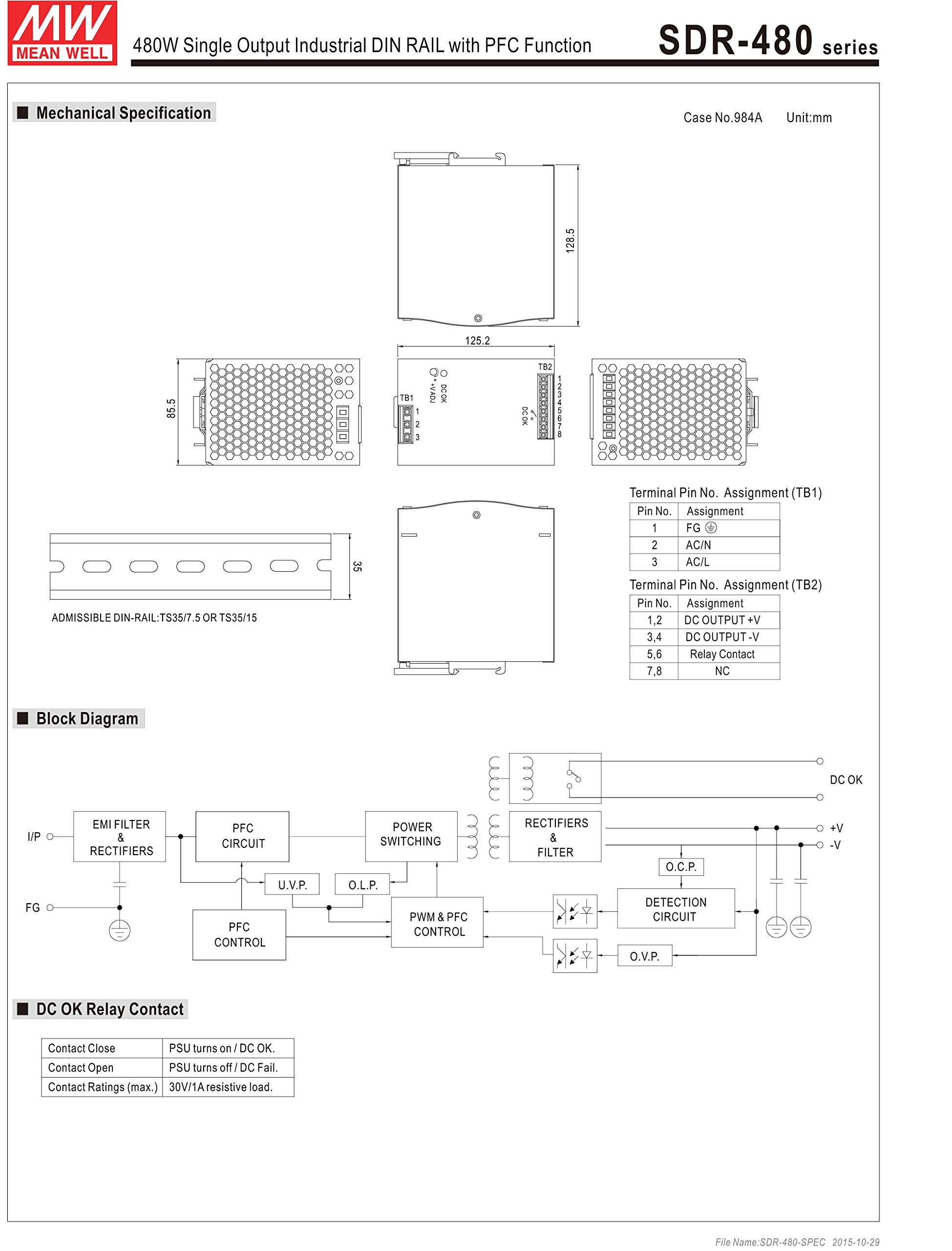 Amazon.com: MW Mean Well SDR-480-24 24V 20A DIN Rail Power
