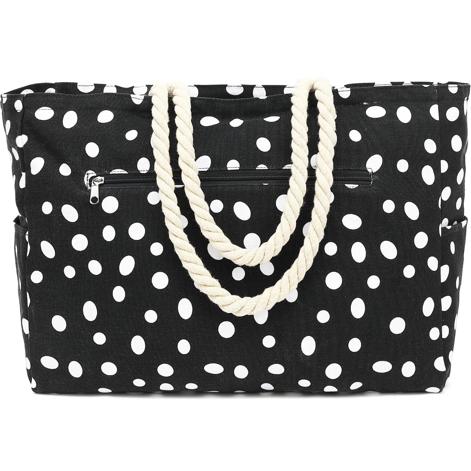 Fammart Large Canvas Beach Bag for Women, Beach Bags Waterproof Sandproof with Zipper & Wet Bag Cruise Essentials