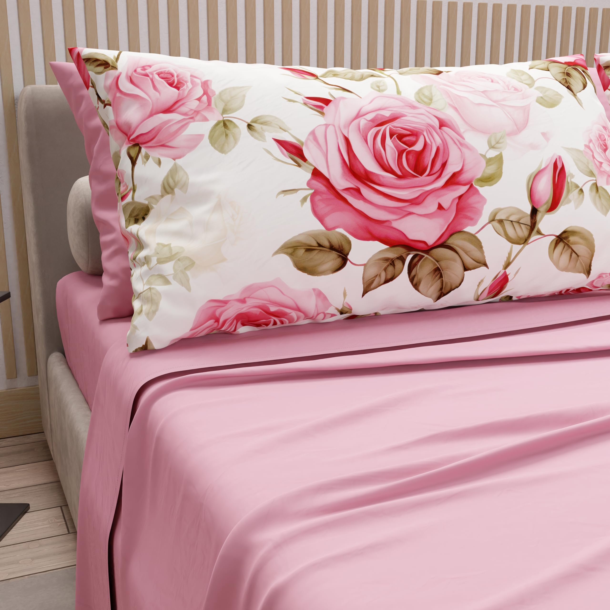 PETTI Artigiani Italiani - Cotton Sheets with Pillowcases in Digital Print, Double Bed Sheet, Bouquet, 100% Made in Italy
