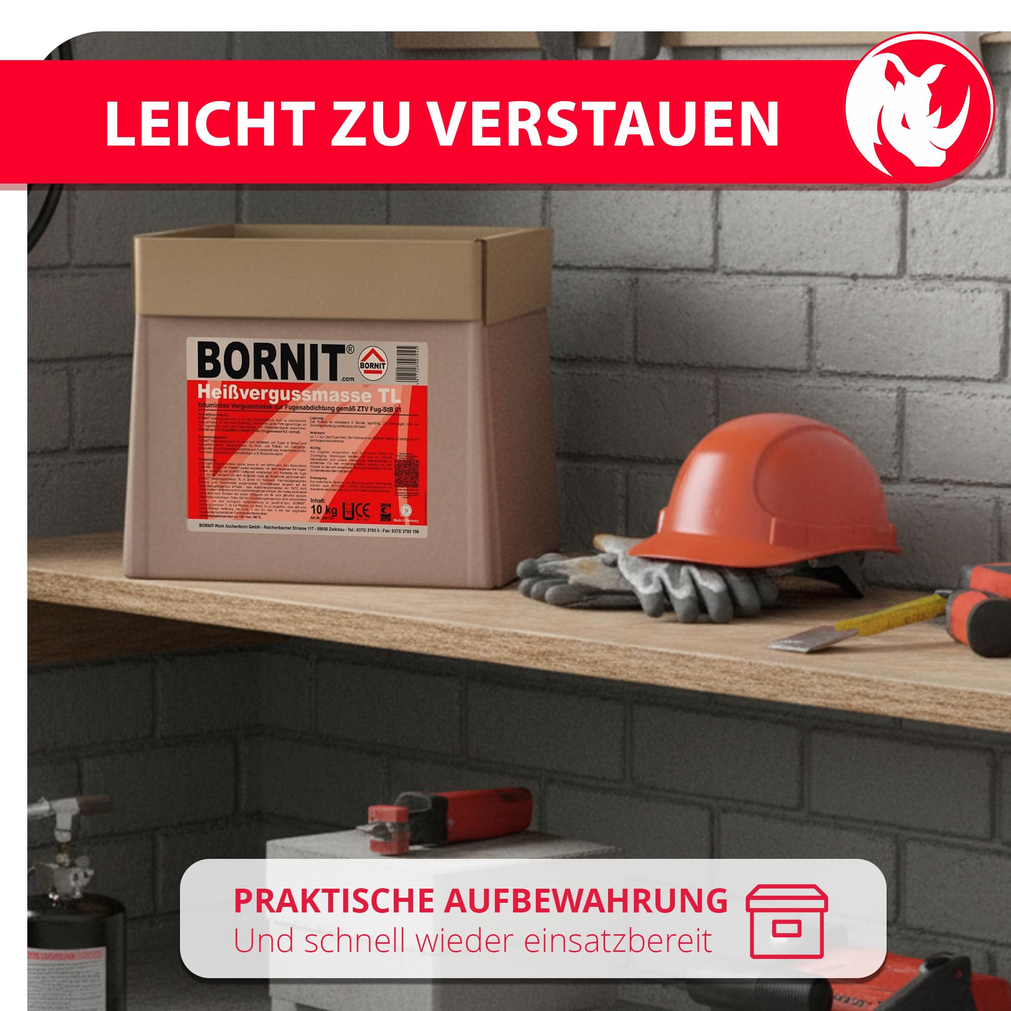 BORNIT Heißvergussmasse TL 10 kg Bitumen Dichtmasse Asphalt Rissfüller Asphalt Reparatur [polymermodifiziert] Straßen Vergussmasse elastische Fugenmasse Rissfüller für Asphalt Beton Brücke Baustelle