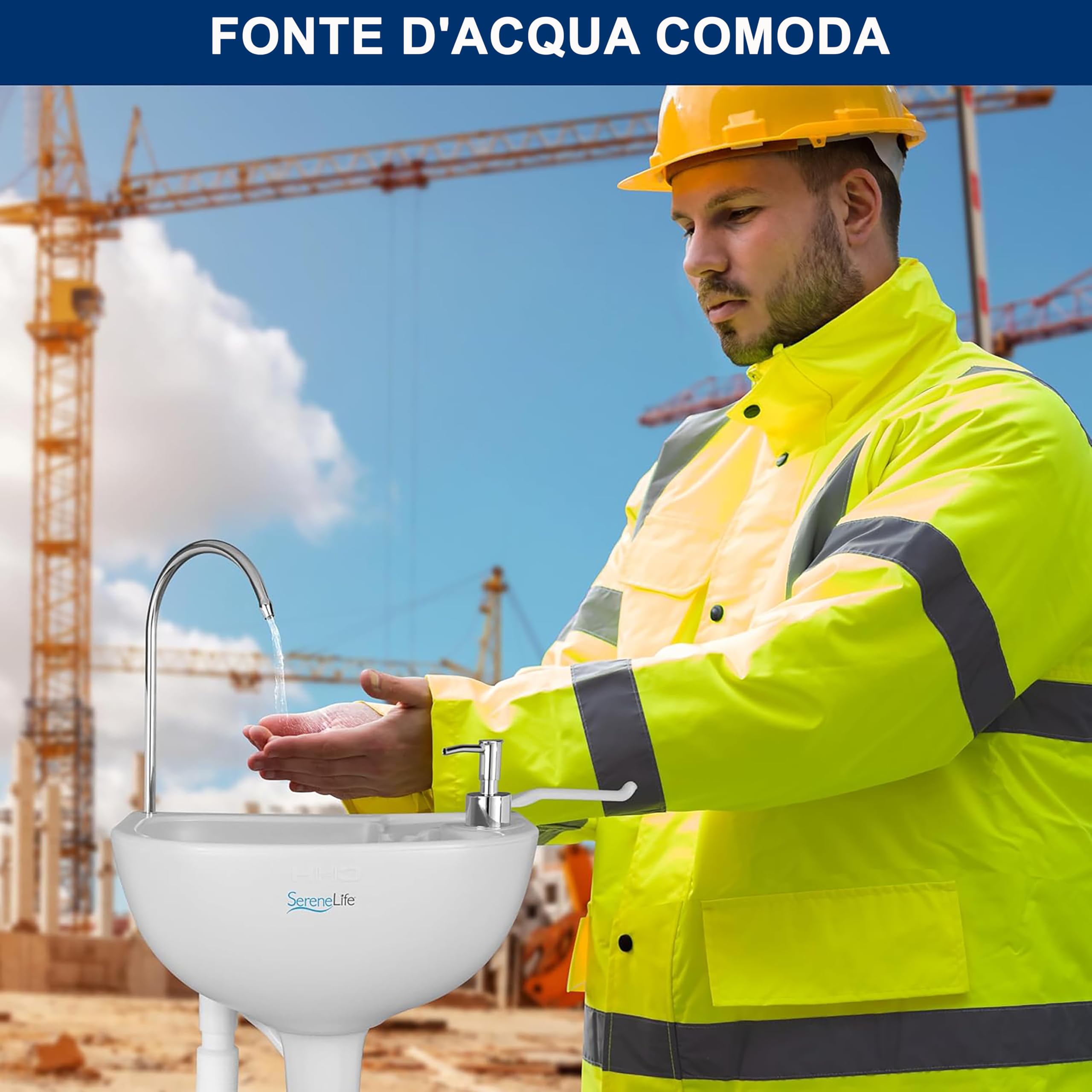 SereneLife Lavandino da Esterno, Lavandino Portatile da Campeggio con Rubinetto, Serbatoio Acqua, Dispenser di Sapone e Porta Asciugamani