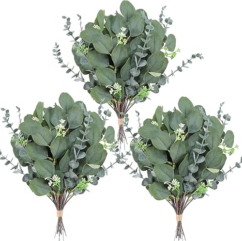 60 hojas de eucalipto artificiales para decoración de hojas de eucalipto de color verde plateado y hojas de eucalipto de hojas de eucalipto con