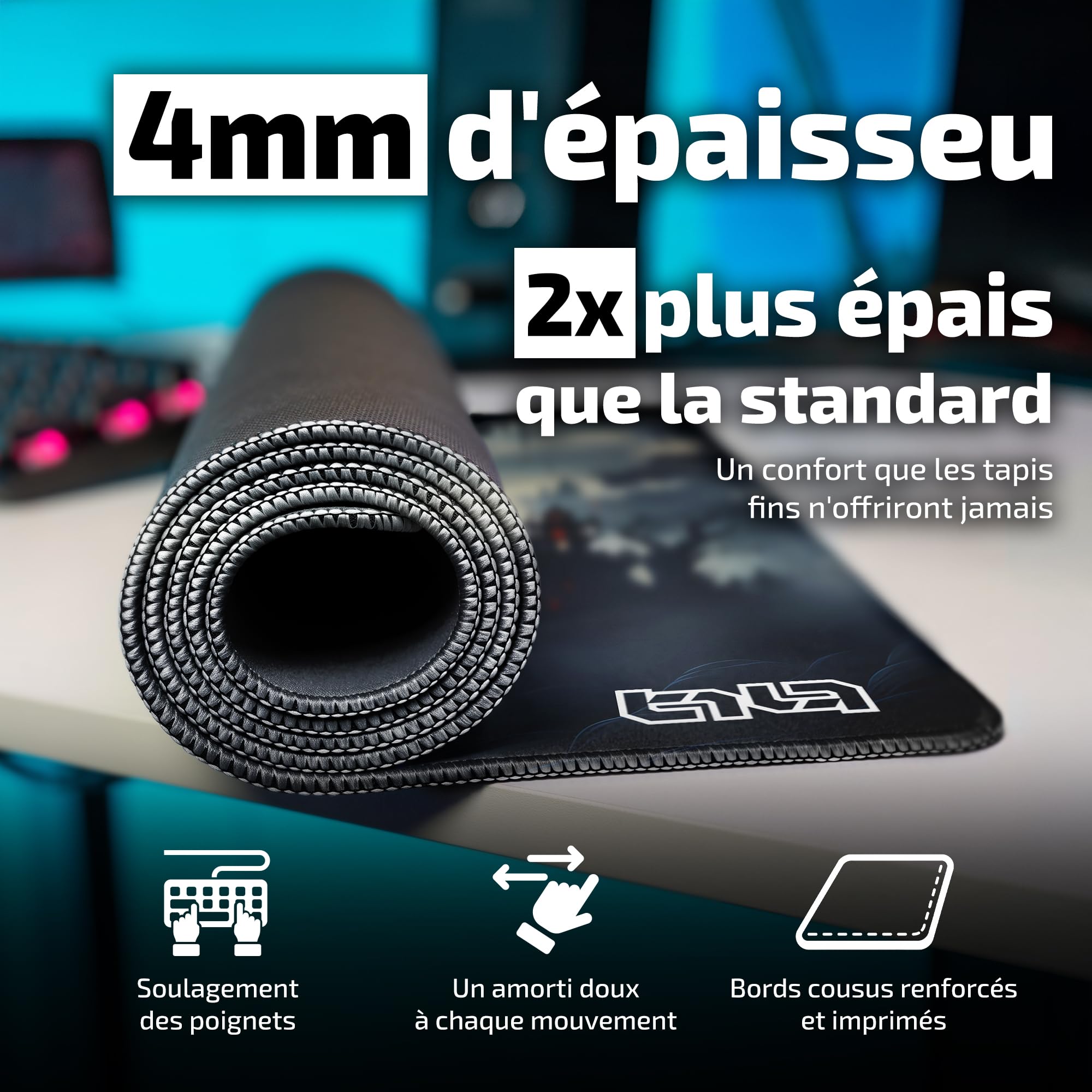 Tilt Grand Tapis de Souris Gamer XXL 100x50 cm | Tapis de Bureau Gaming Anti-Dérapant | Mouse Pad Imperméable pour PC et Accessoires Gaming | Tapis de Clavier (Dark and Darker)