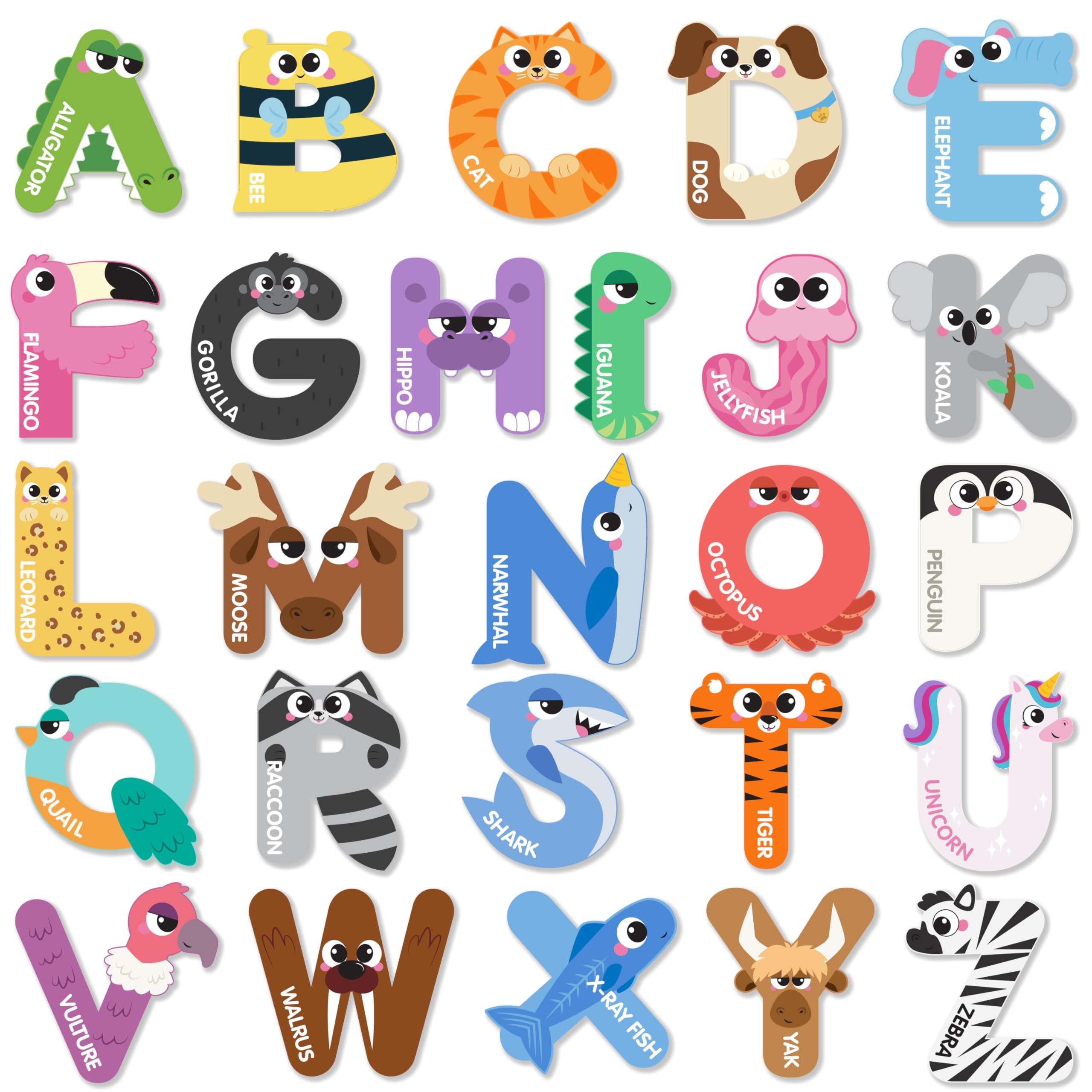 JOYIN Magnetic Letters, Animal Alphabet Fridge Magnets for Toddlers 3 4 5 Years Old, 26 Uppercase Refrigerator Magnets, Large Size ABC Educational Spelling Learning Toys for Kids