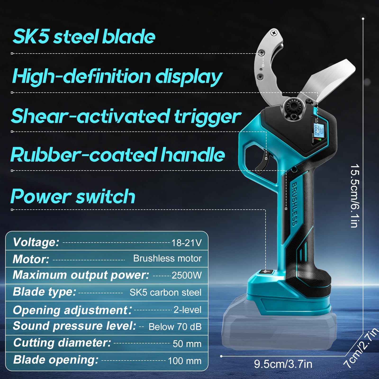 Cortatubos Eléctrico Inalámbrico Compatible con Makita 18V, Tijera Eléctrica de Litio con Motor Brushless para PVC, PPR, PE, PEX y Tubos de Plástico, Capacidad 50 mm (Sin Batería)