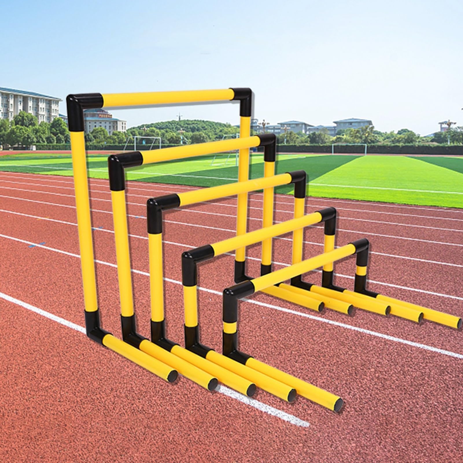 Tragbare Hürden-Trainingsausrüstung, Fußball-Trainings-Hindernisbarriere, 5 Stück, verschiedene Höhen für Kinder, Kunststoff-Hürden für Fußball, Beweglichkeit, Workout, Leichtathletik-Training