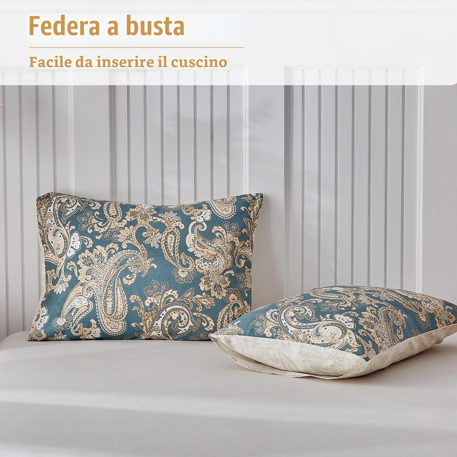 Lekesky Set Copripiumino Matrimoniale 240x220 Cotone, Copripiumino Matrimoniale 3 Pezzi in Cotone con Motivo Paisley, Comprendente 1 Copripiumino 240x220 + 2 Federe 50x80, Senape Paisley