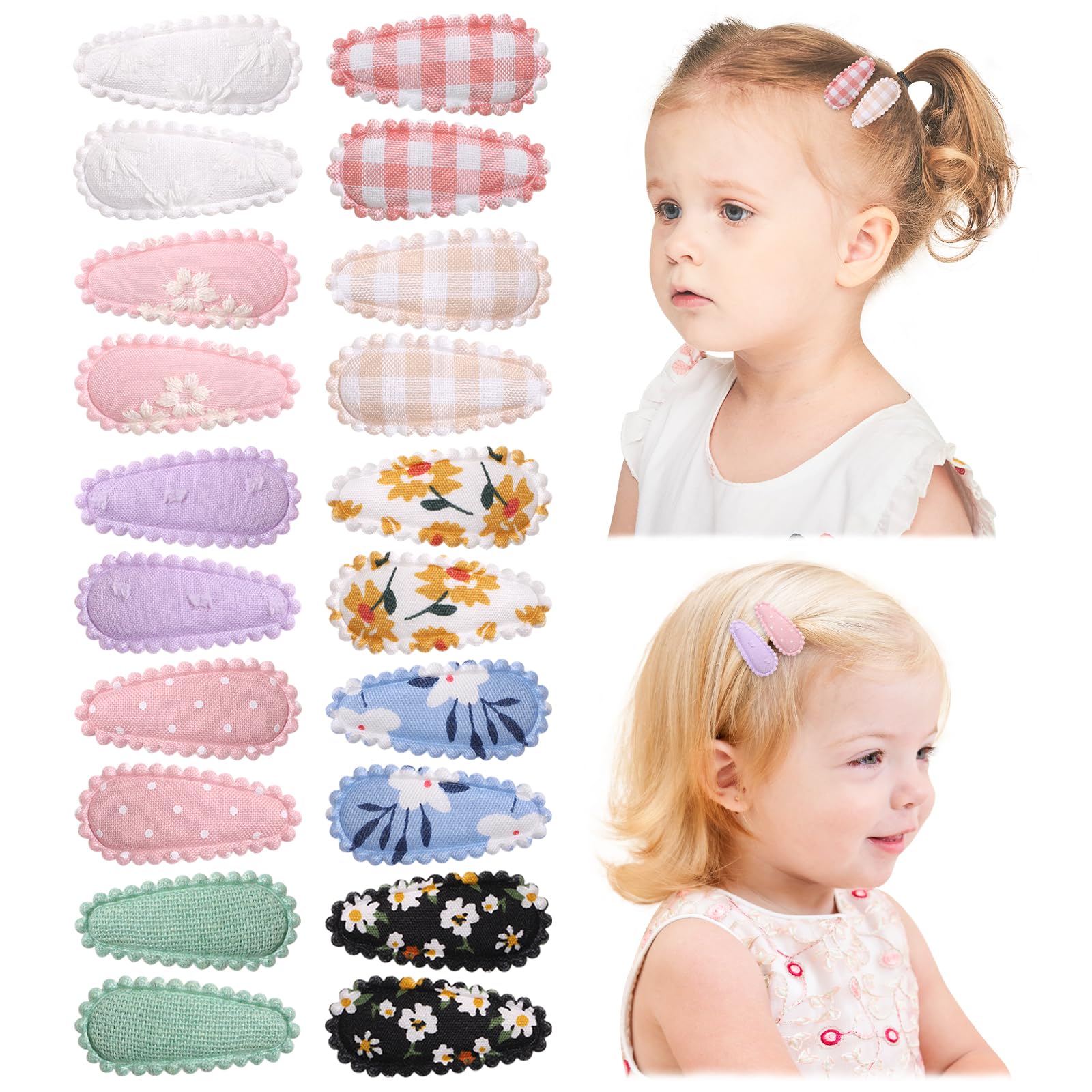 20 Stück Blumendruck 1,5 Zoll baby haarspangen und Bügen für Baby Mädchen - Rutschfeste Snap Barretten und Haarzubehör haarspange baby feines haar Helle Farbe