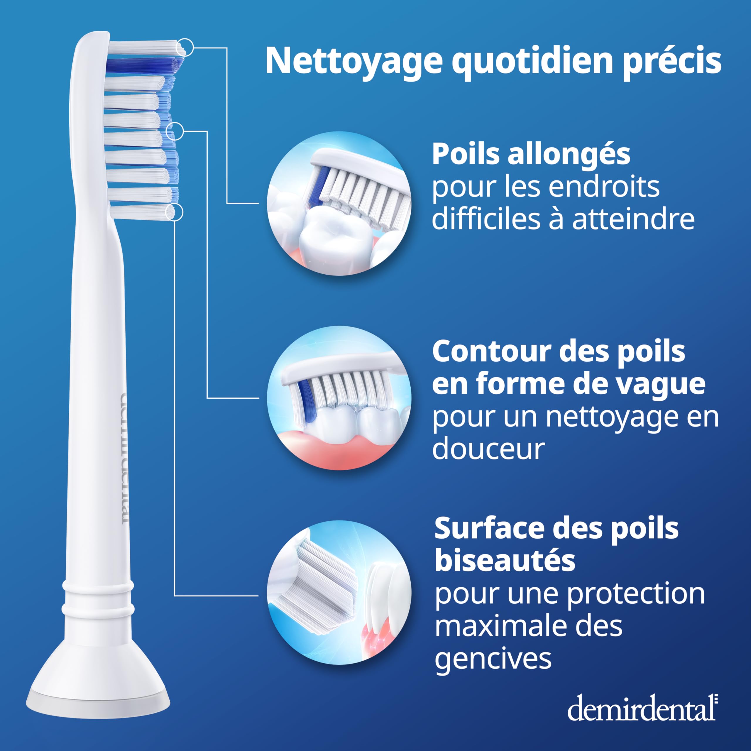 8 Pack demirdental compatible pour Philips Sonicare Têtes de brosse de rechange, Sensible, Blanc, remplace HX6058