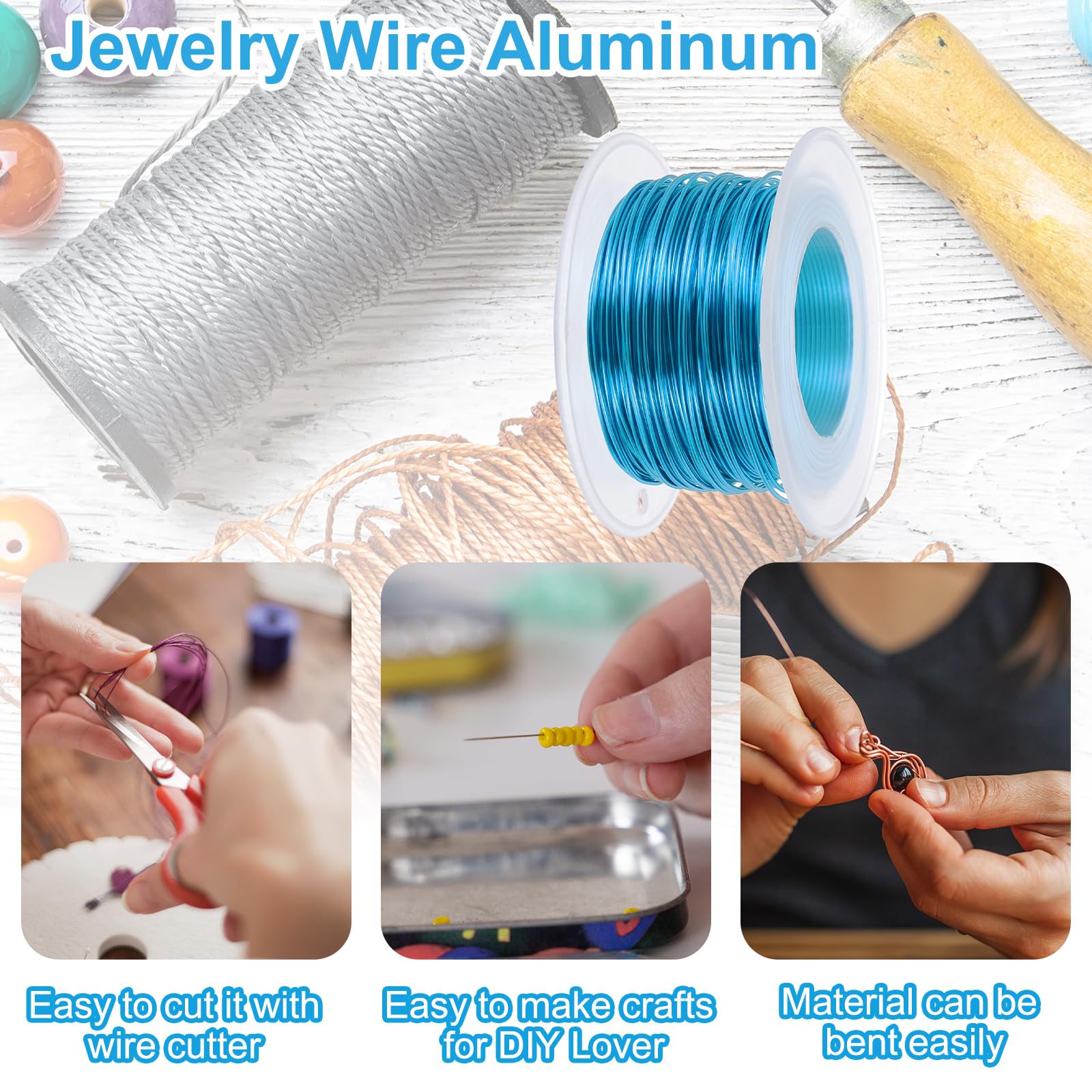 PATIKIL 20 Gauge 0.8mm Aluminum Craft Wire, 98.4 Ft Metal Wire Armature Bendable Wire for Jewelry Making Metal Wrap DIY Bright Blue - Image 3