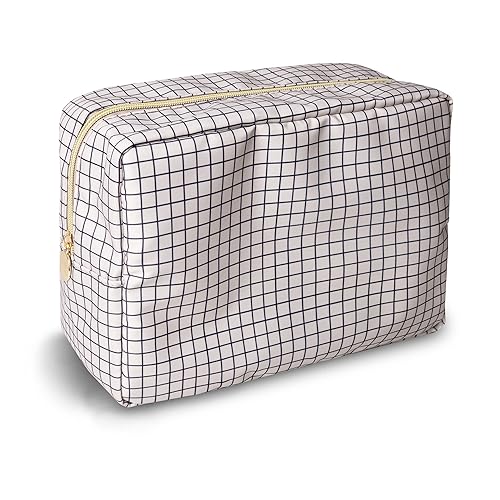 Bolsa grande de maquillaje impermeable, bolsa de almacenamiento de artículos de tocador de viaje para mujeres, bolsa de cosméticos a cuadros para