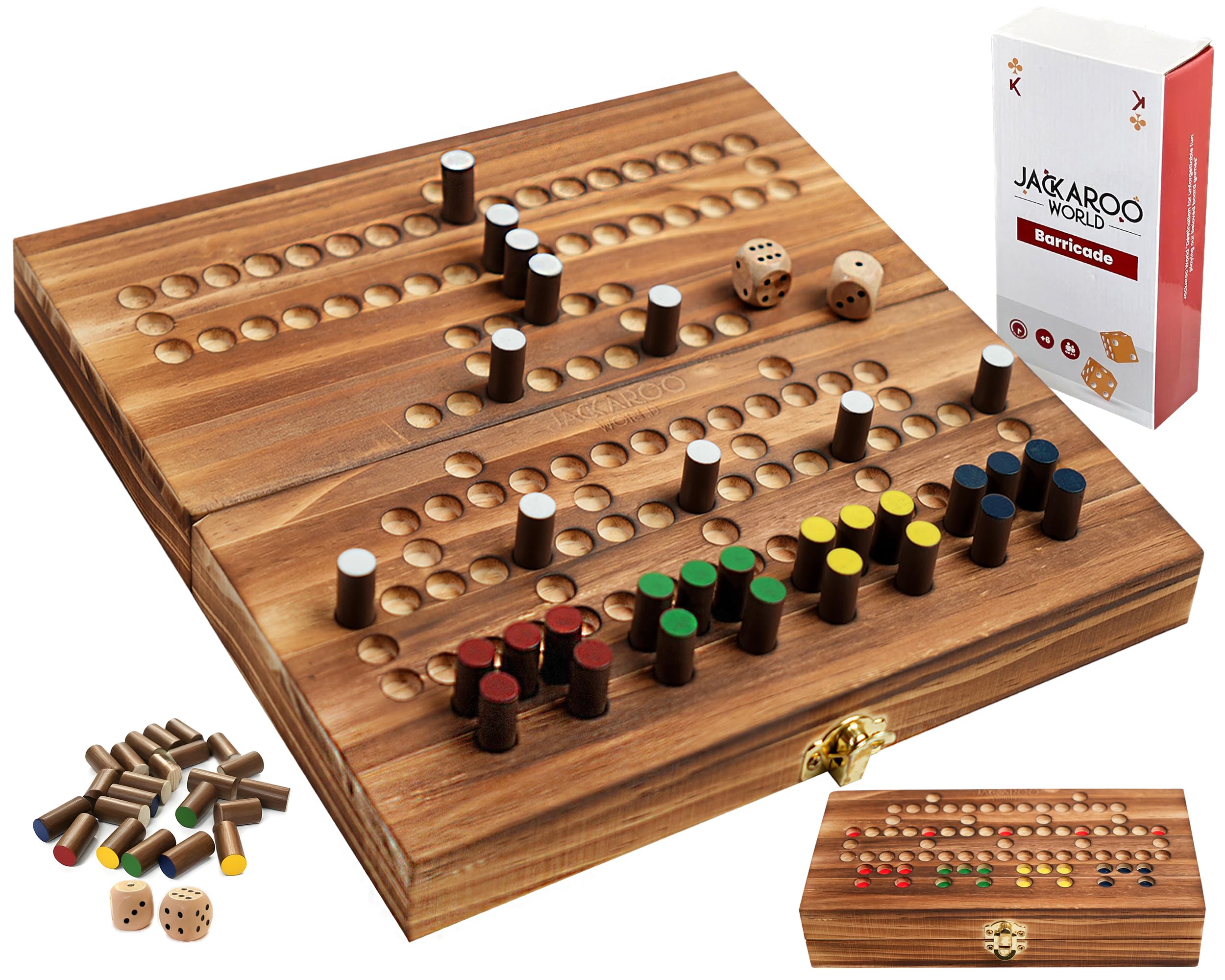 Jackaroo World - Barricade Board Game - Malefiz - New 2025 Dice Games - 2-4 Player Competitive Strategy Game - Fast Track Board Game Fun Wooden Dice Game for Family & Friends - Adults Games Wood Games