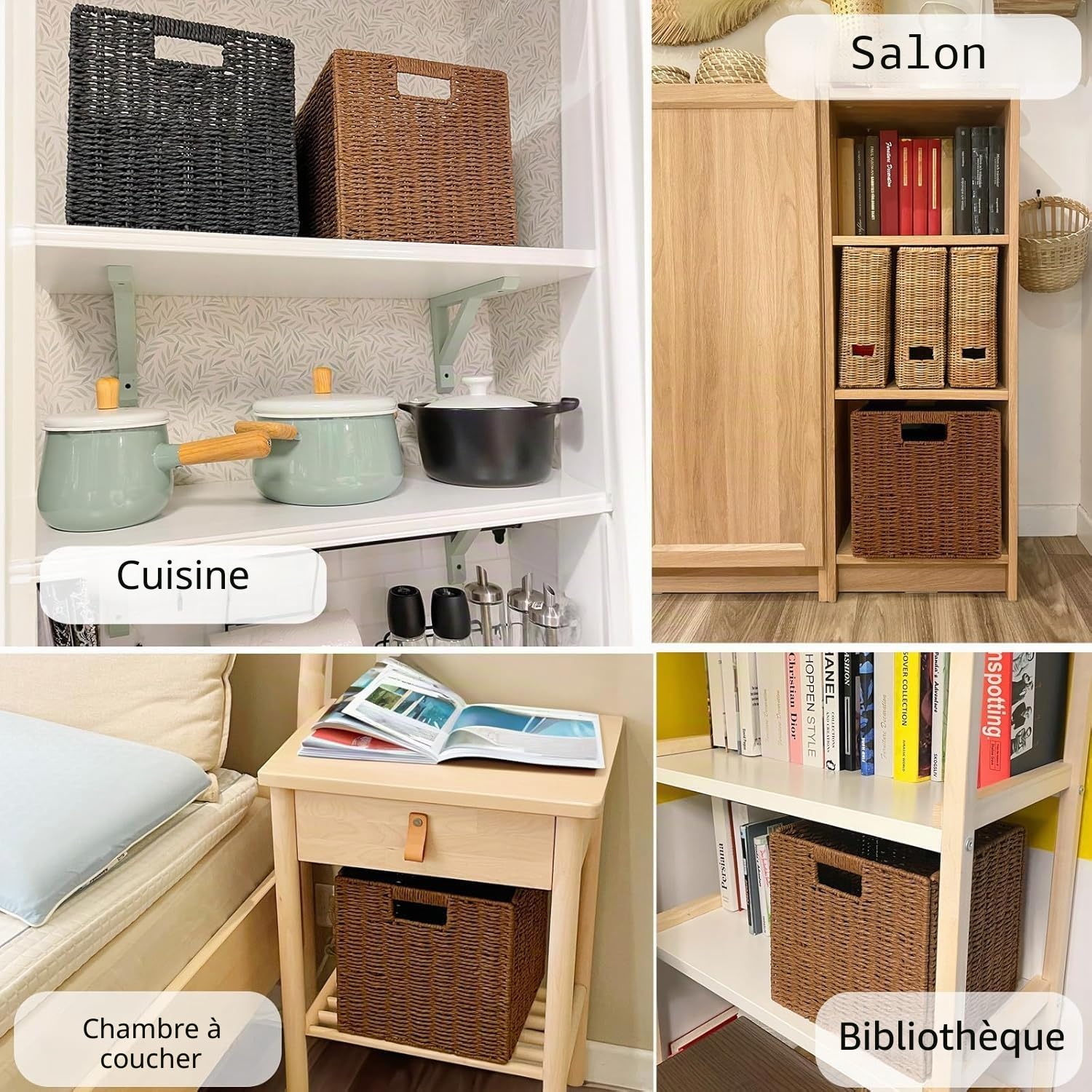 Panier Rangement Tressé, Lot de 2 Cube Rangement Pliable en Papier de Jacinthe d'eau, Panier pour étagère Kallax, Bureau, Chambre, Panier pour Vêtements Jouets Magazines 28x28x28cm