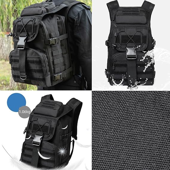 Tactical Backpack 35L Waterproof Backpack for Travelling Tool Backpack Mens Rucksack for Men Military Backpack Hiking Backpack (Black)