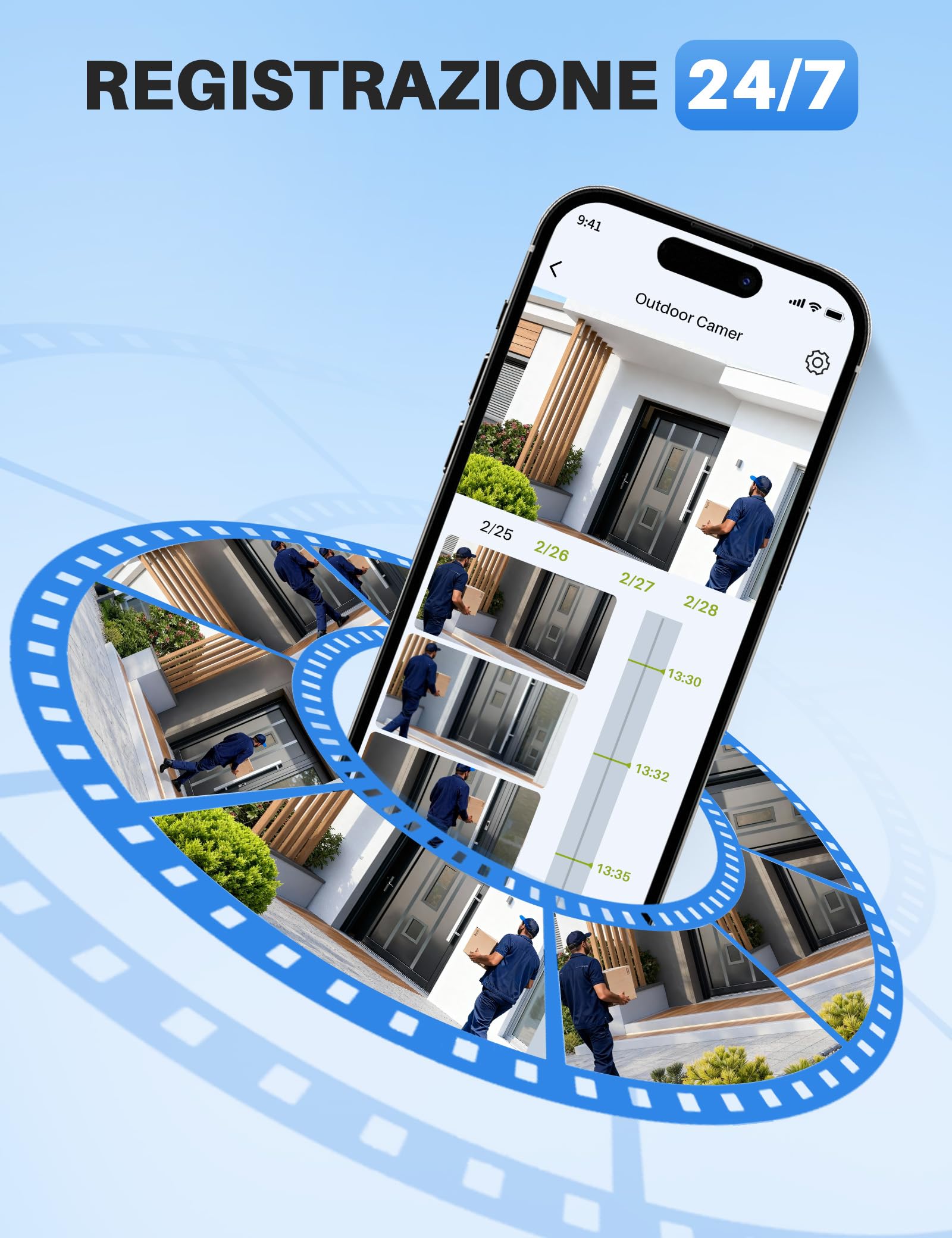 WOLFANG 2K Telecamera Wi-Fi Esterno, Videocamera Sorveglianza con Rilevamento AI, Visione Notturna a Colori 15m, Impermeabile IP65, Audio a 2 Vie, Compatibile con Alexa/Google, 2.4G, Confezione da 2