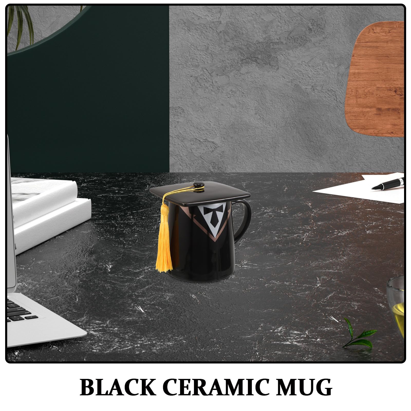 Tazza in ceramica a forma di cappello di laurea con coperchio a nappa, 450 ml/15 oz, tazza da caffè/tè nera, regalo di laurea 2026 per studenti, insegnanti, bomboniera per feste scolastiche