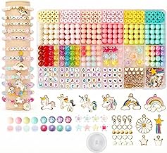 YIFELY Unicorn Bracelet Making Kit for Girls – DIY Jewelry Craft Set with Pastel Pony Beads, Alphabet Letters, Gold Enamel Charms, Crystal Beads & Elastic String – Best Arts & Crafts Gift for Kids Ages 6-12