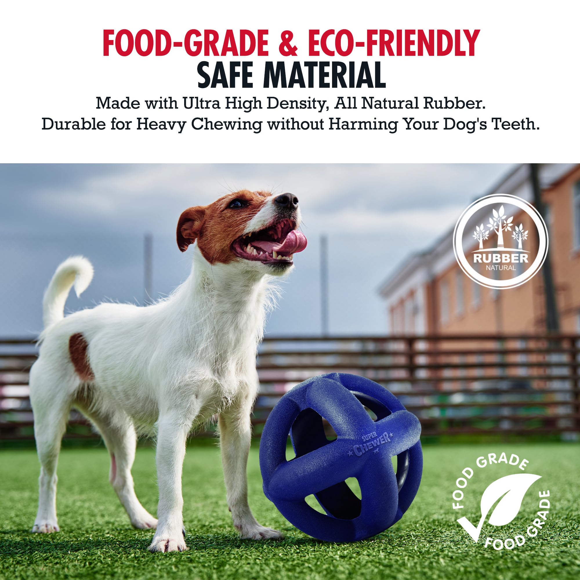 SuperChewy Tough Dog Cage Ball Toy | Dożywotnia gwarancja wymiany, mocna guma naturalna, świetna zabawka dla psa, zabawka do żucia dla psów, bardzo trwała zabawka do żucia dla agresywnych żuć, dla dużych ras